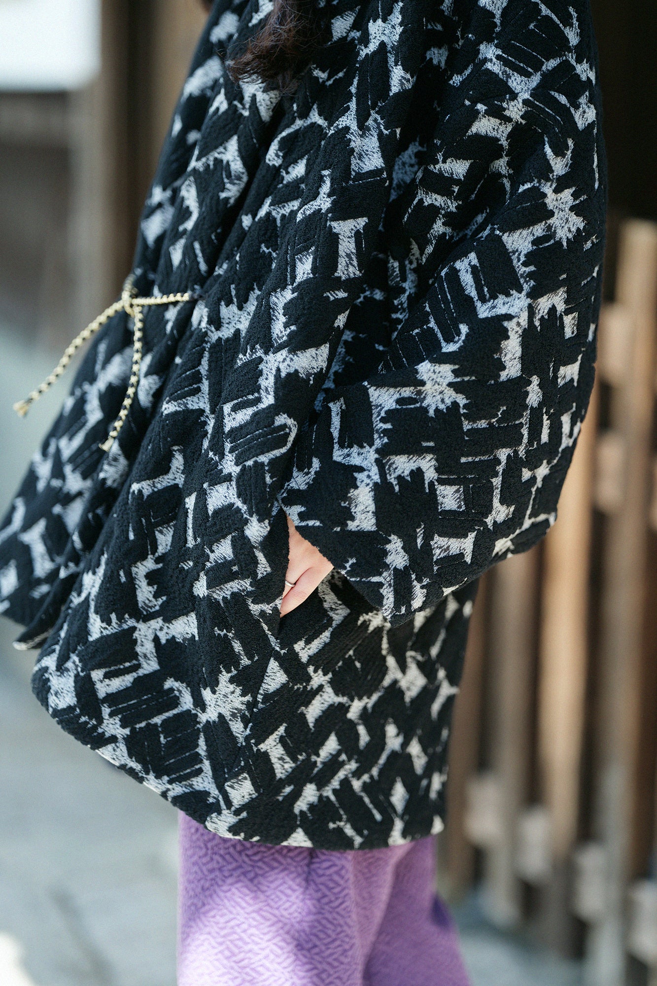 ウールジャカール もじり袖 短衣（たんい） 単（ひとえ）／濡羽色（ぬればいろ）