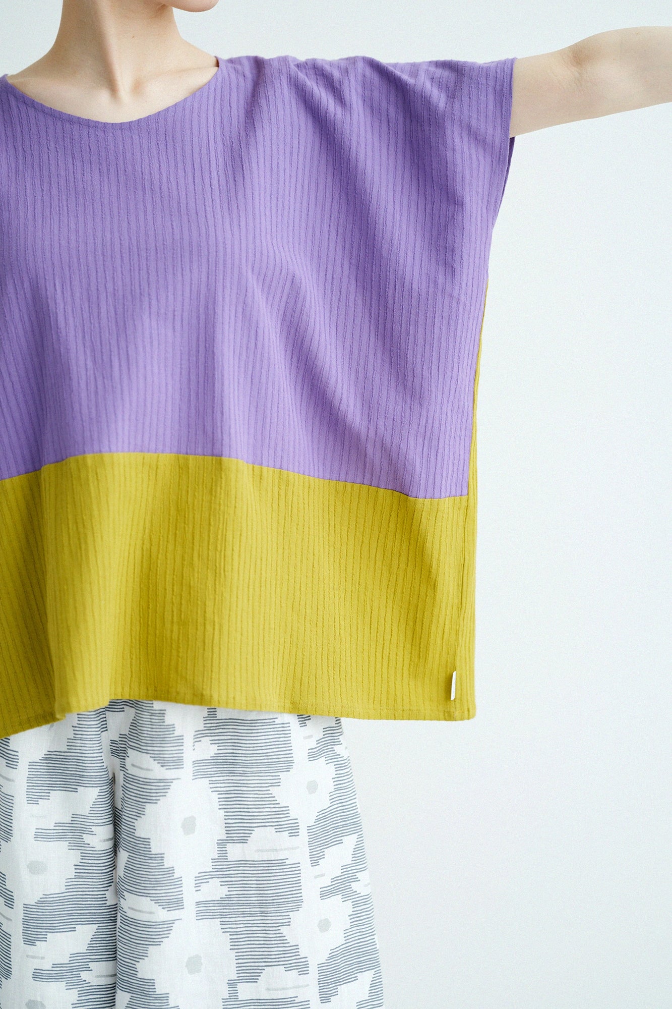 【Ships ard. 4/21】Chizimi Cotton 40/20 Akiha Square Top Bi-color / Reddish Light Purple ×Greenish Yellow
