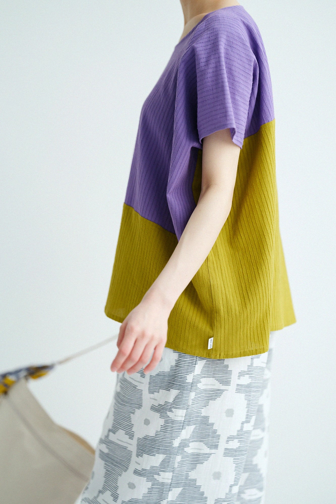 【Ships ard. 4/21】Chizimi Cotton 40/20 Akiha Square Top Bi-color / Reddish Light Purple ×Greenish Yellow