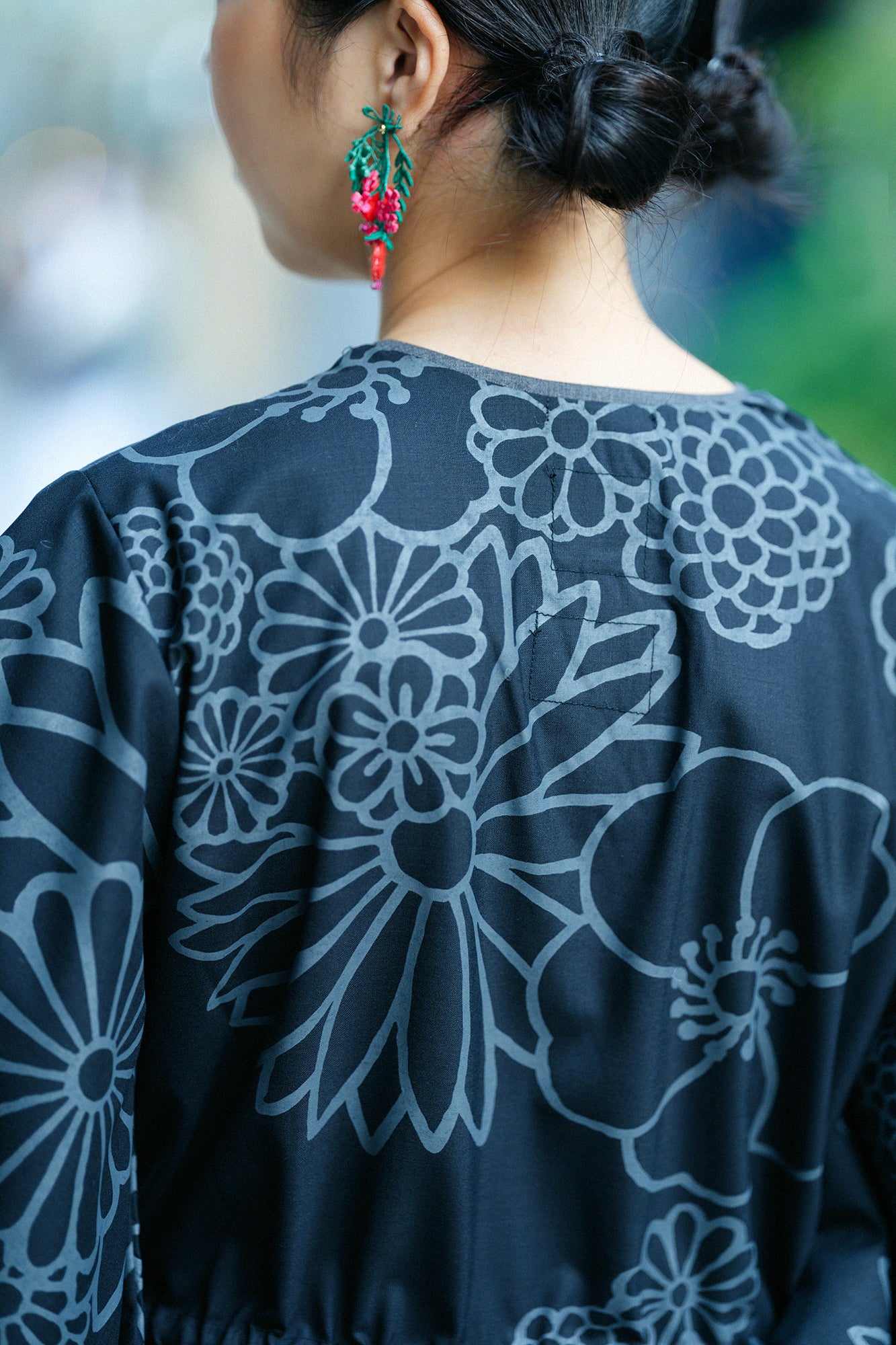 梳毛 半衿和服形洋裝／金襴緞子黑色