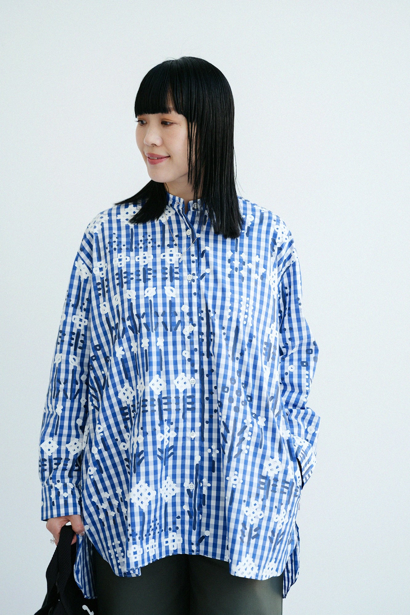 【3월 17일경 발송 예정】쵸쵸멘 스탠드칼라 그란 튜닉셔츠 R.H／소소 블루 체크