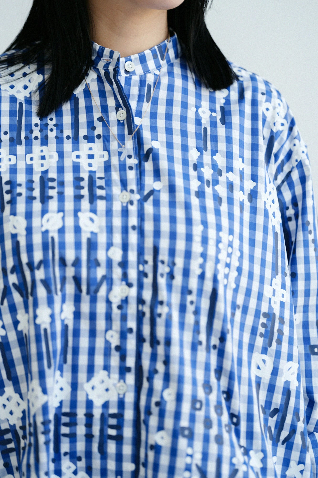 【3월 17일경 발송 예정】쵸쵸멘 스탠드칼라 그란 튜닉셔츠 R.H／소소 블루 체크