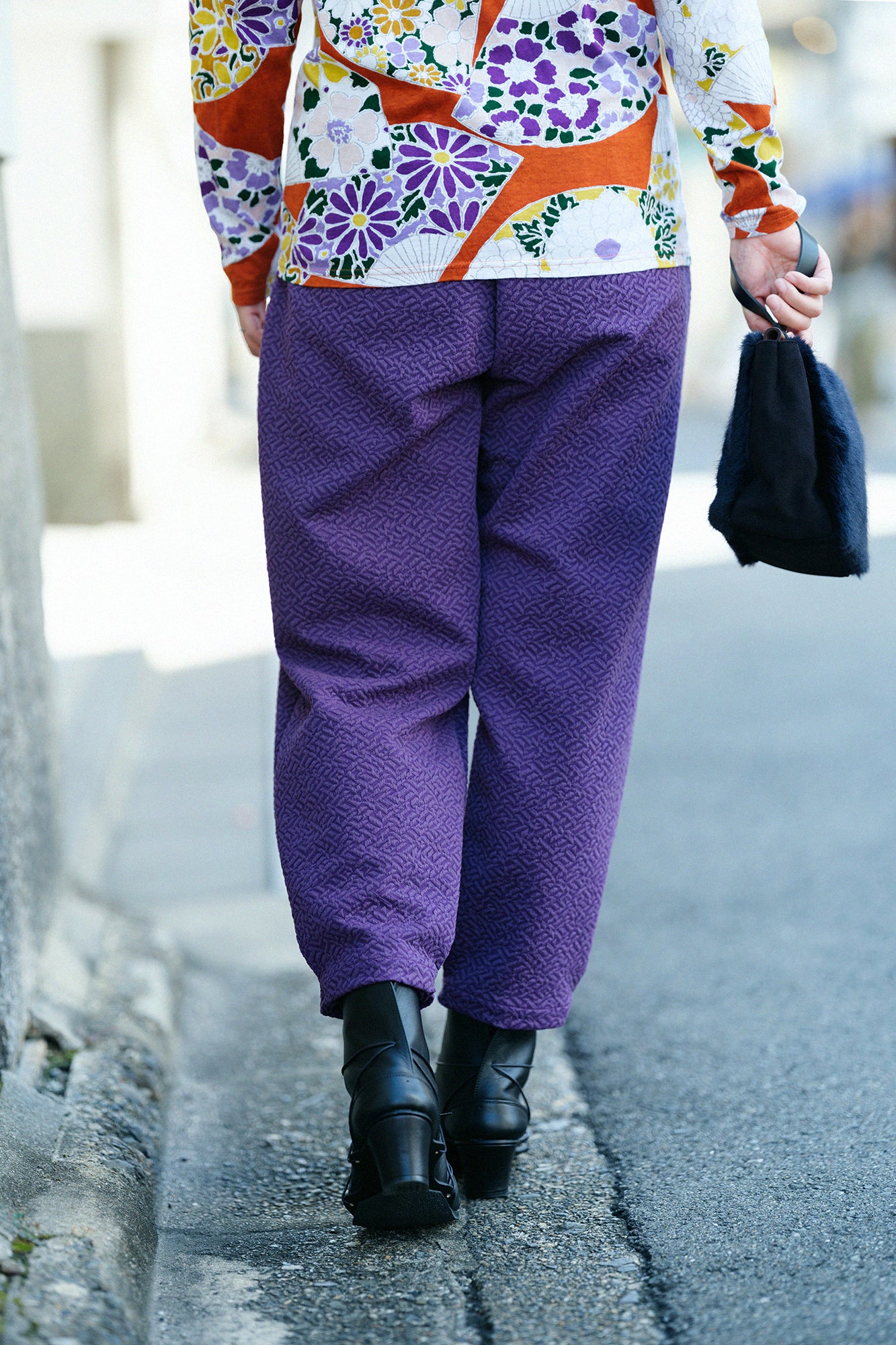 Dual-layered Jacquard Workers Pants/ Dark Purple