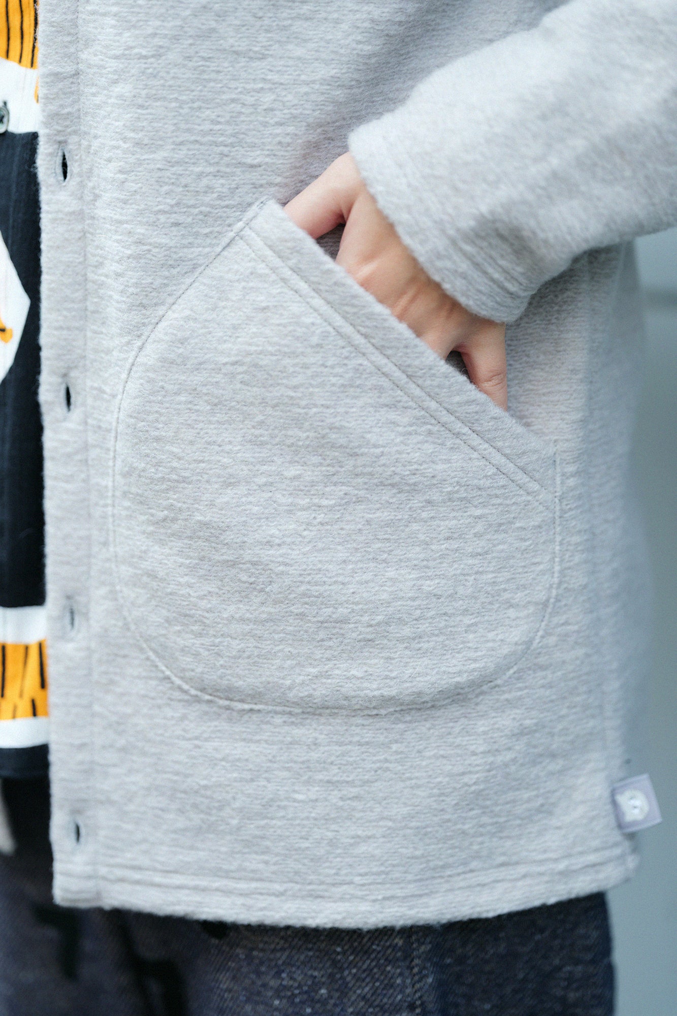 義大利毛絨針織 V領L/S外套／雪白色