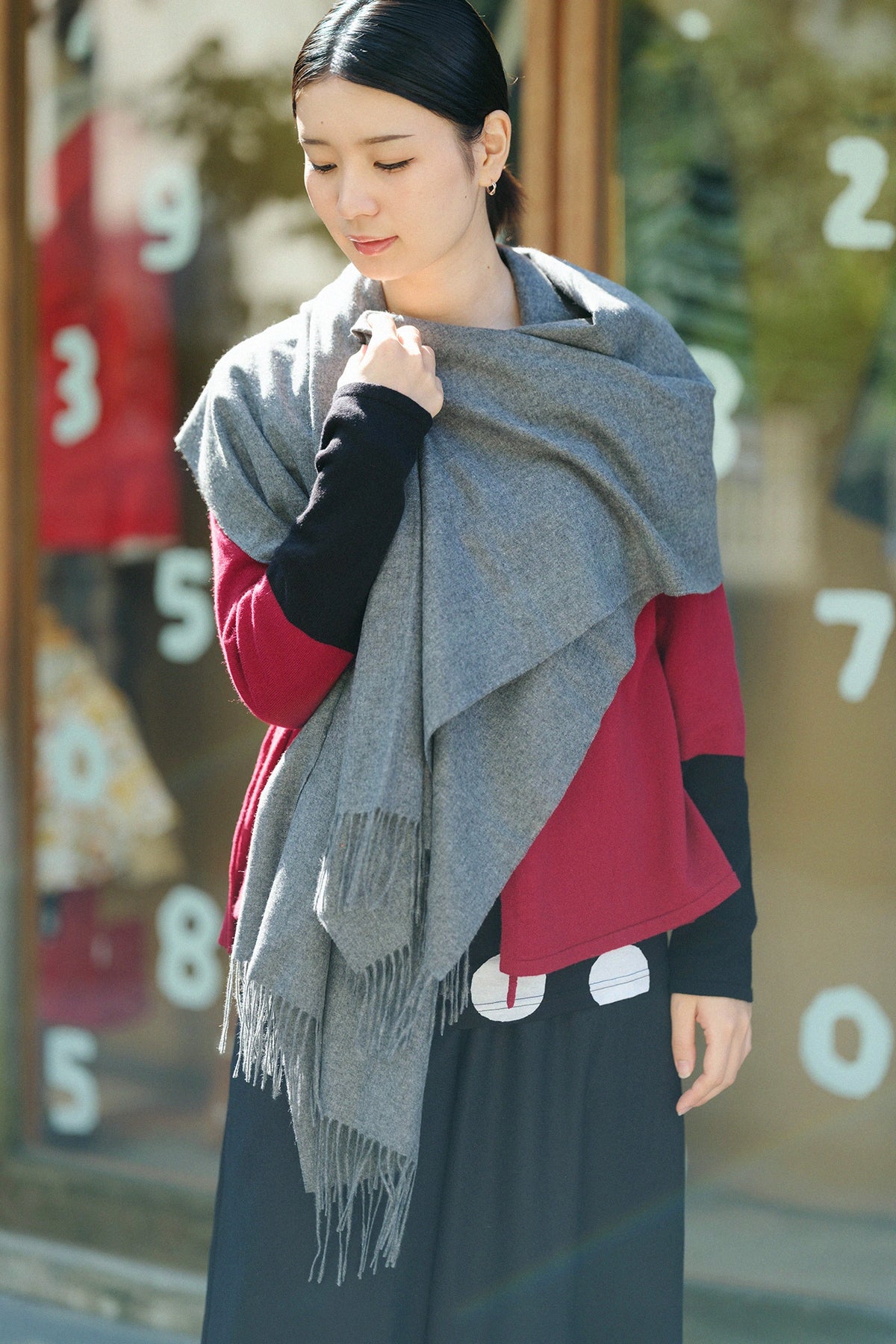 【Ships ard 11/17】Baby Cash® Gauze Stole／Dark Grey