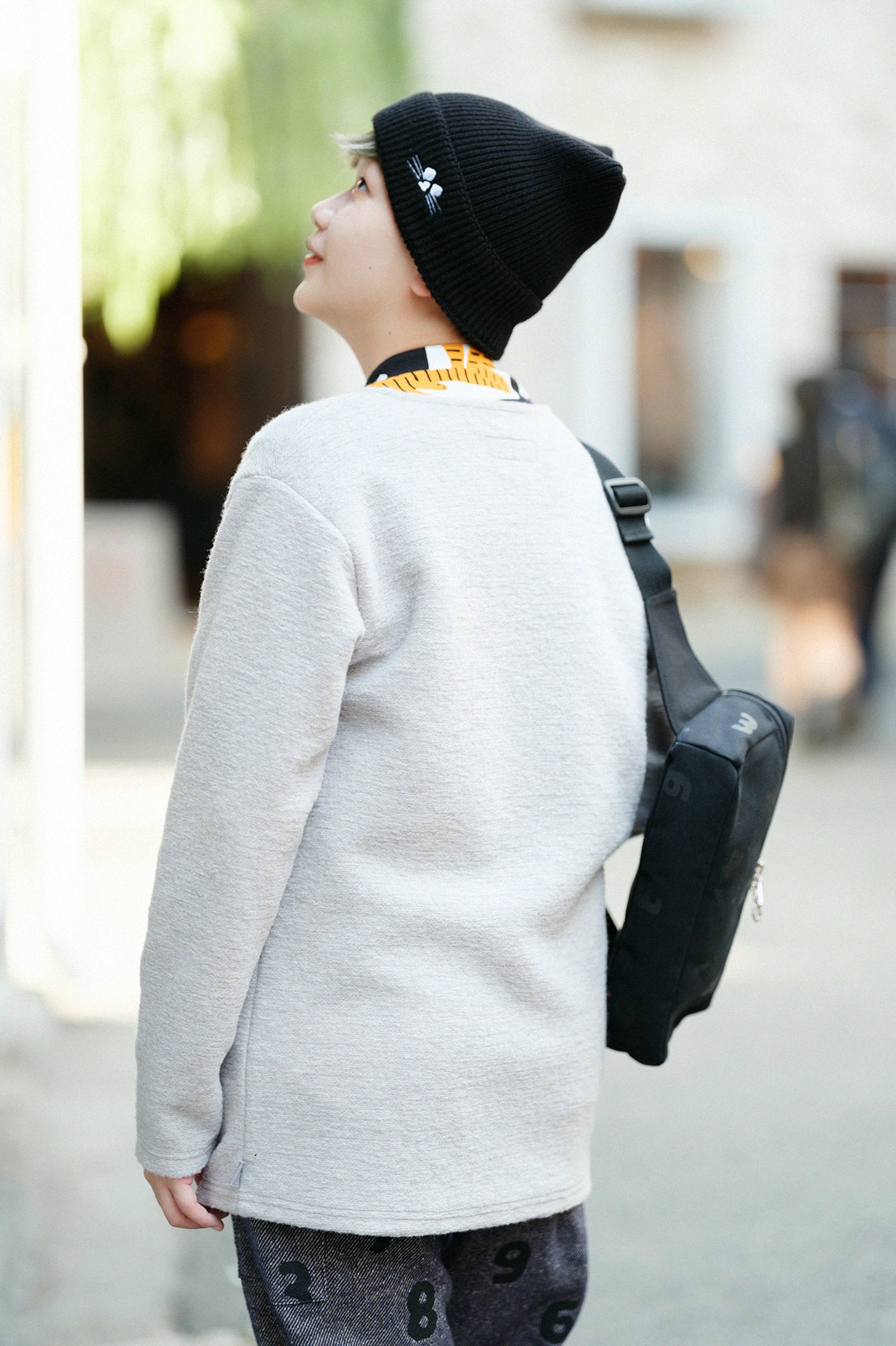 義大利毛絨針織 V領L/S外套／雪白色