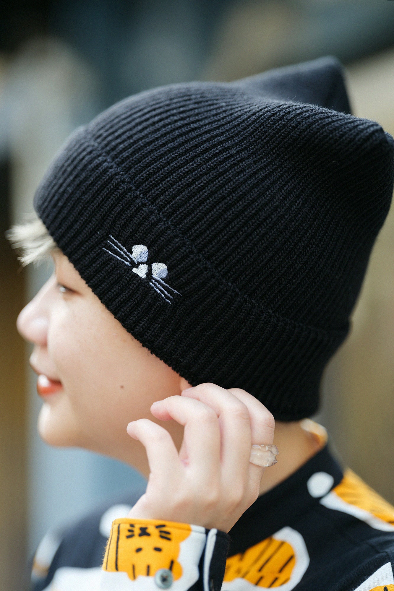 depo Nyan 羅紋針織帽／黑色