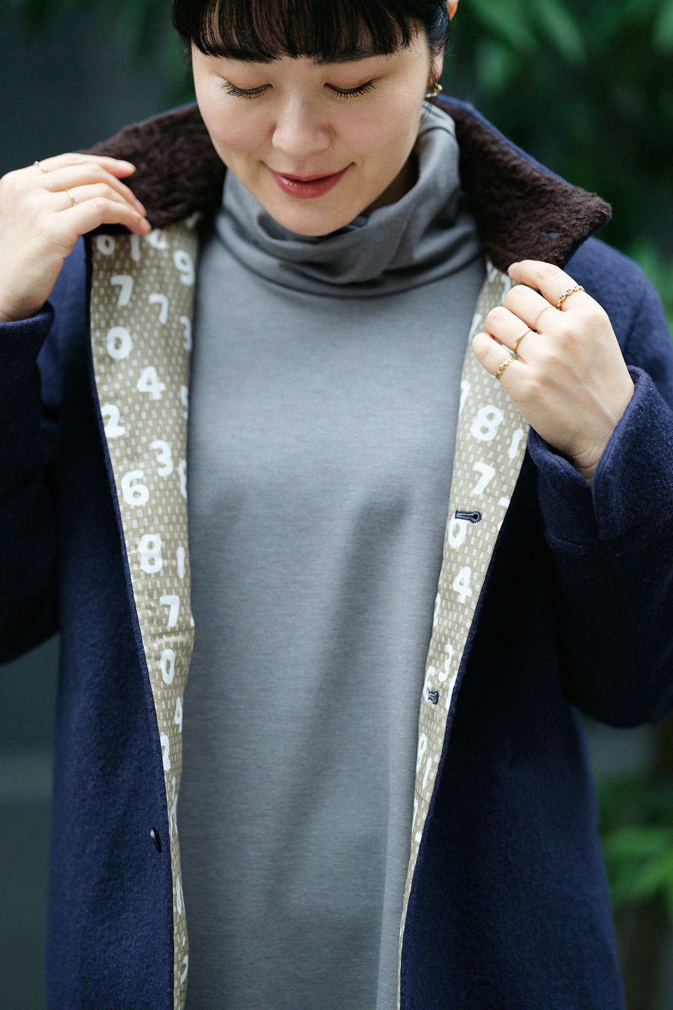 【預購】A.S 雙面羊毛 立領短外套／深藍色×網代紋和SO-SU-U十數 昆（※預計於12月9日左右發貨）