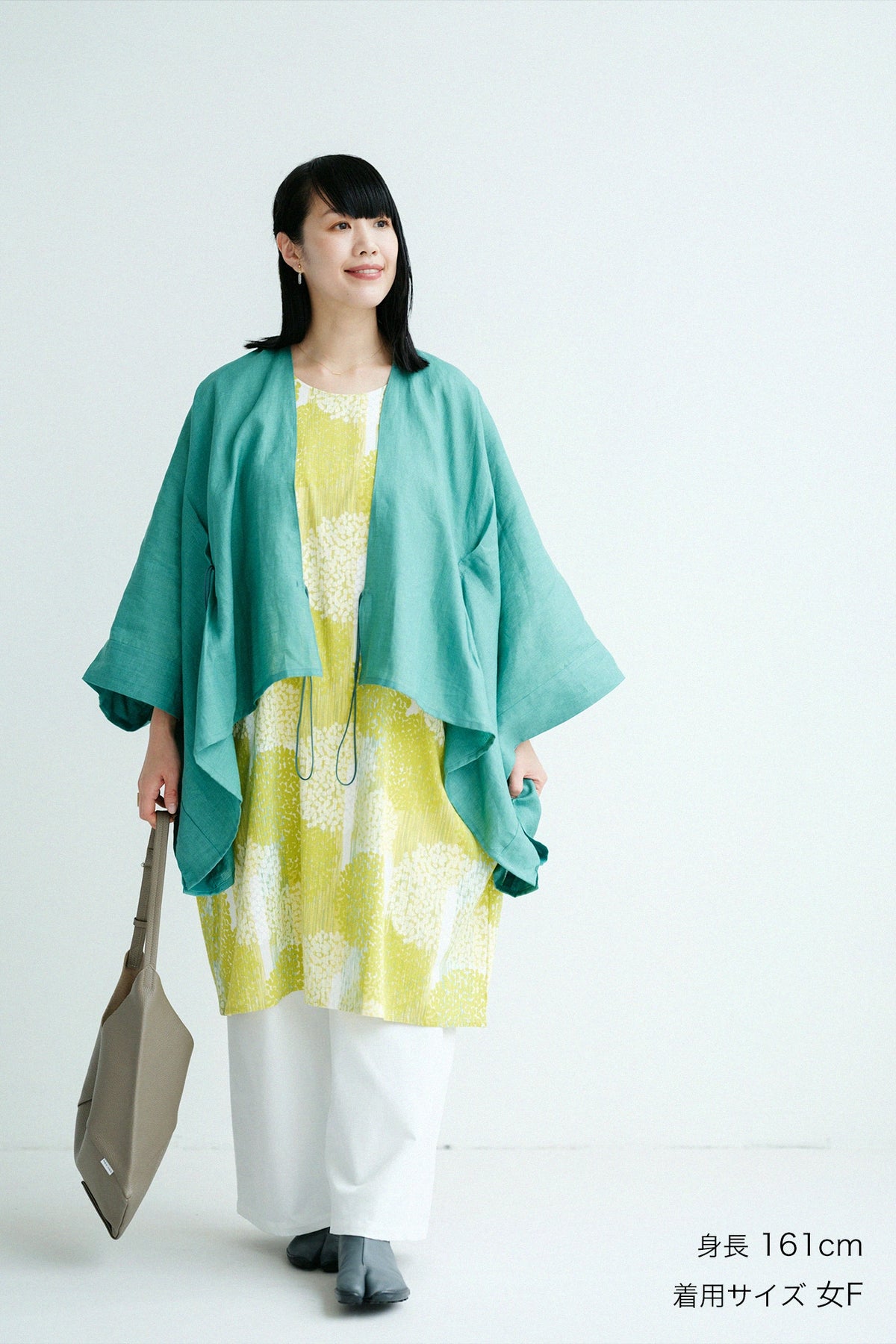 【Scheduled to ship around Mar 3】Linen Kisaragi Poncho Short／Bluish Green