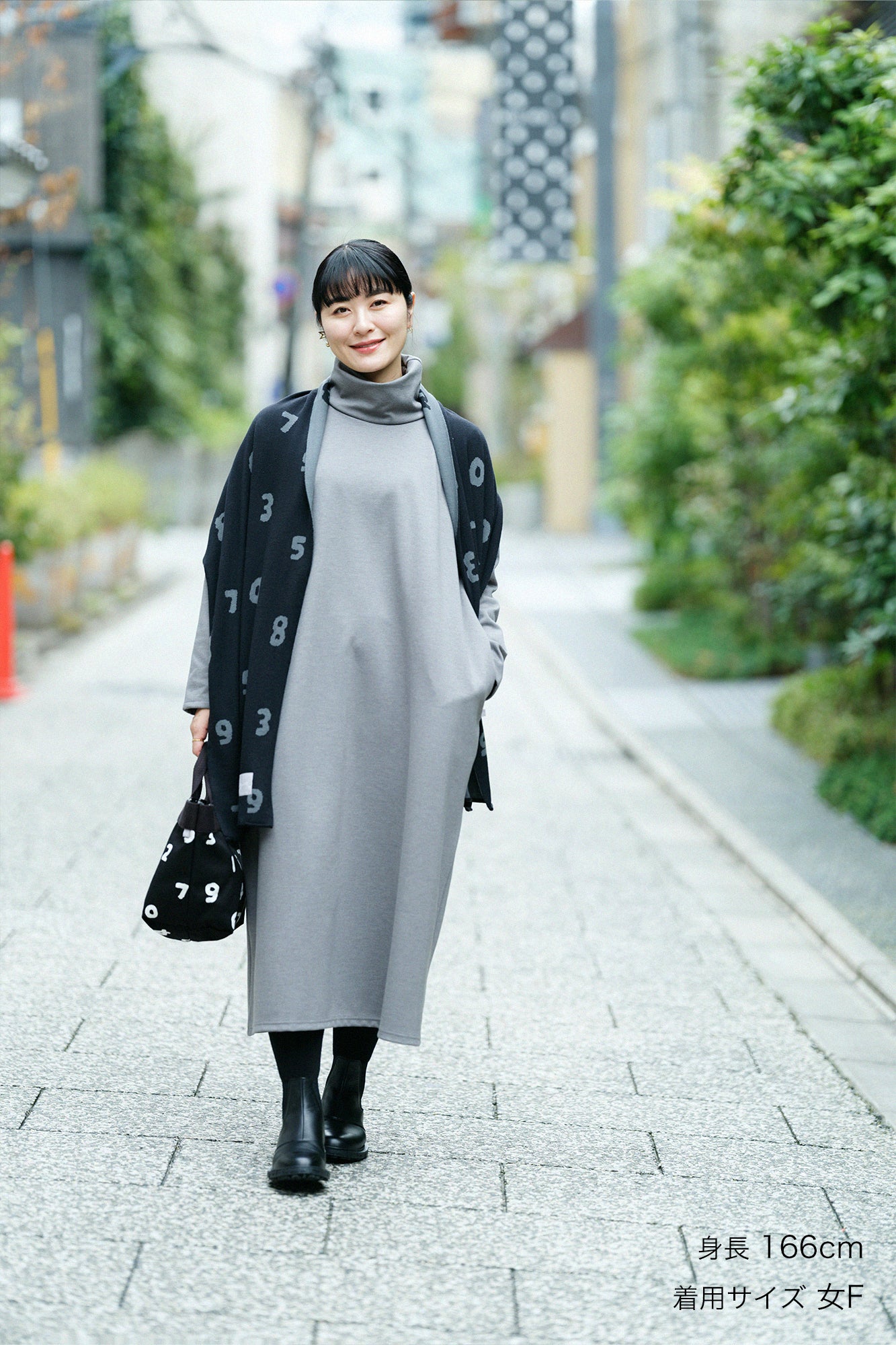 【預購】Soft Thermo(R) 羅紋針織布 高領長袖連身裙 超長版／灰色（※預計於12月9日左右發貨）