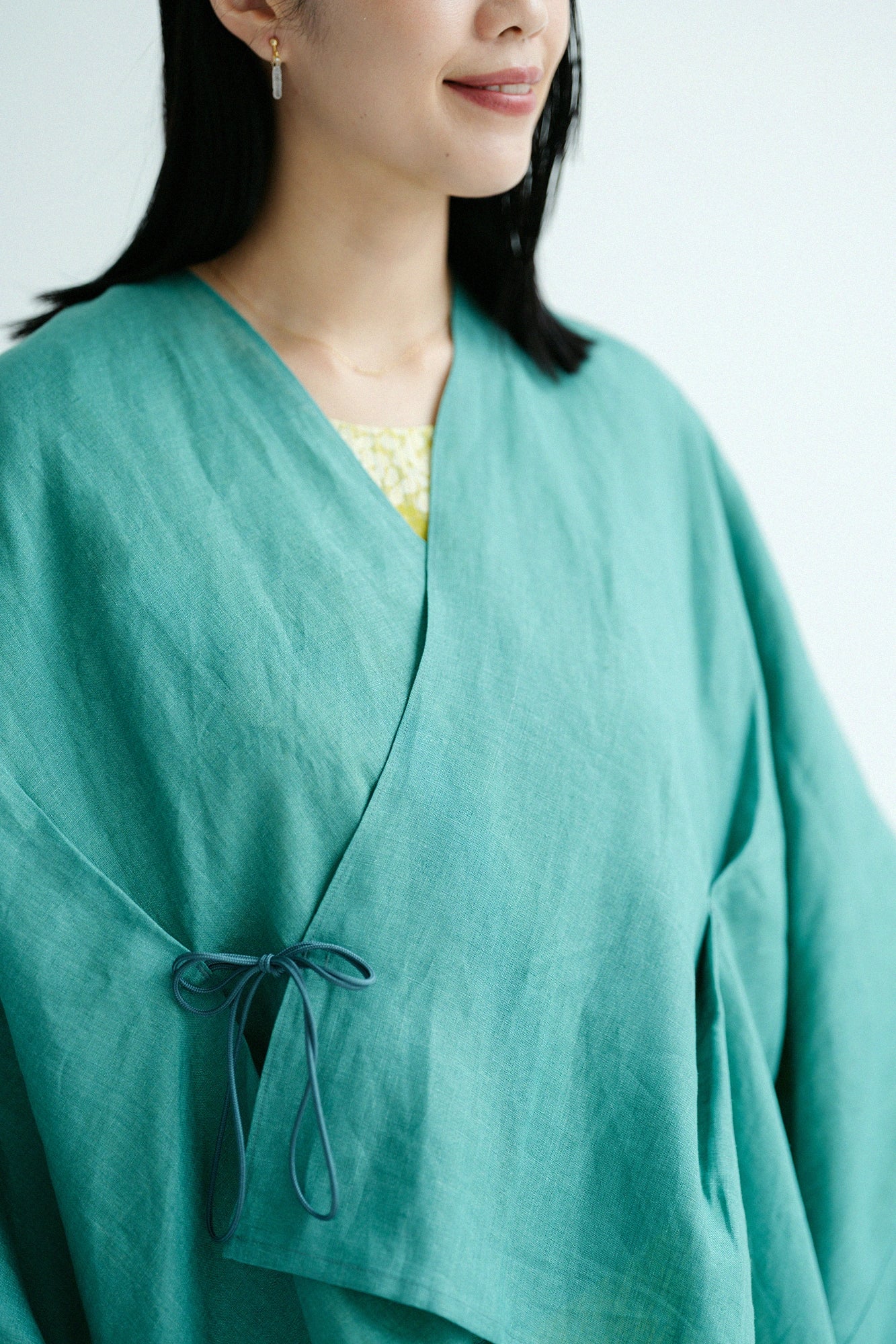 【Scheduled to ship around Mar 3】Linen Kisaragi Poncho Short／Bluish Green