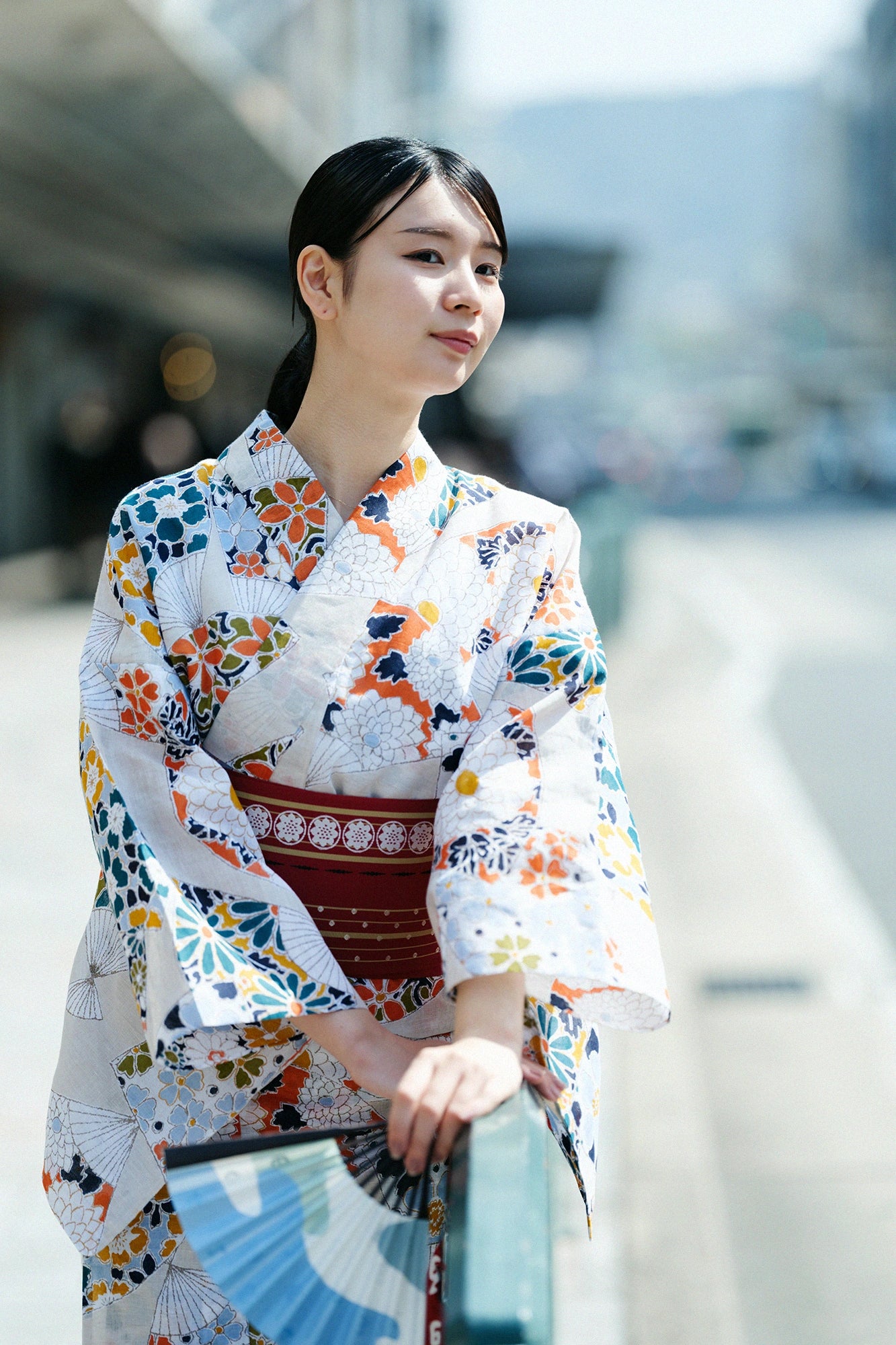 [Versand voraussichtlich um den 21. April] [*Nähen nicht inbegriffen] Yukata-Stoff/Fächer aus Chita-Baumwolle, Baumwollleinen 30/30