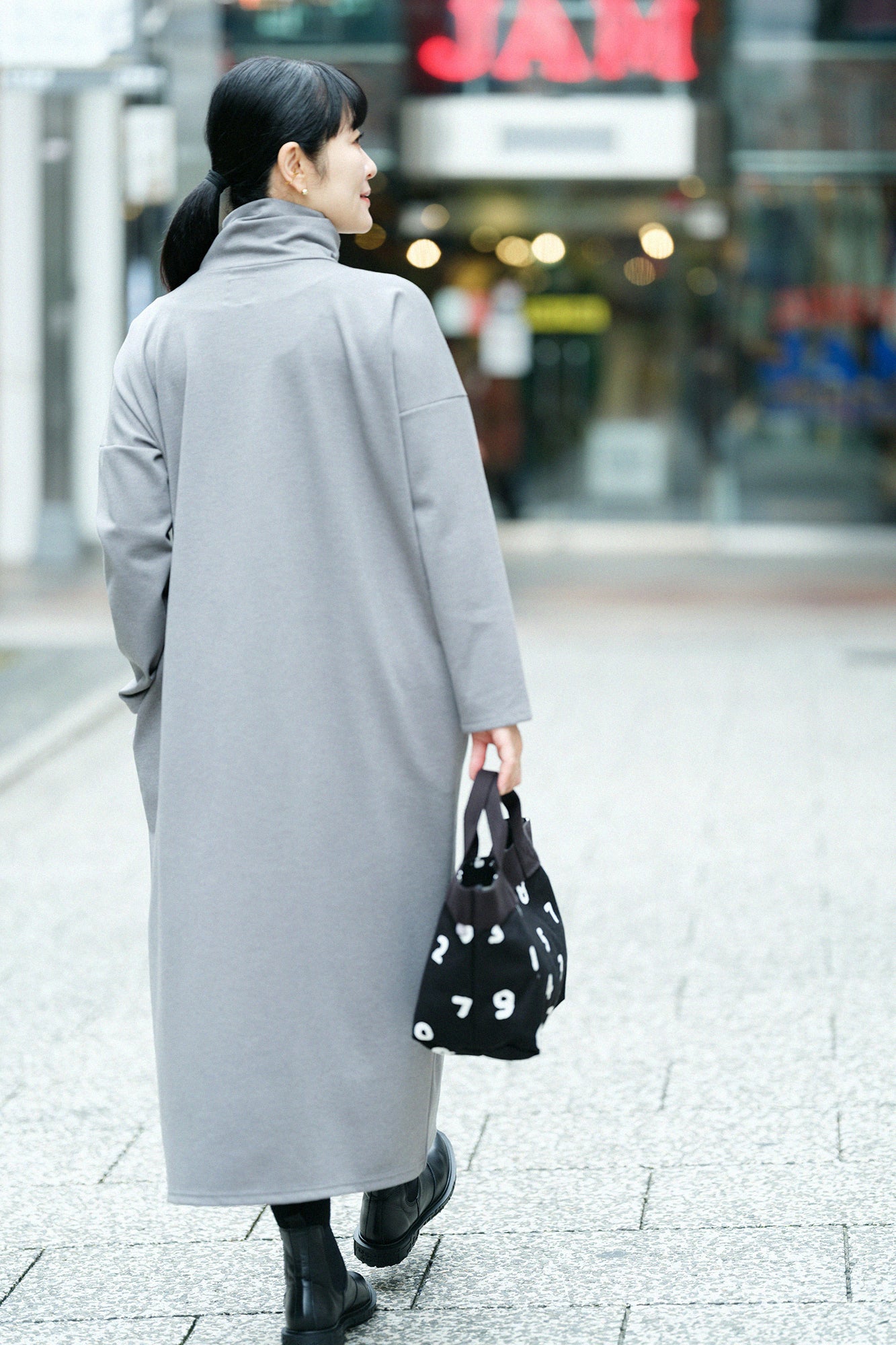 【預購】Soft Thermo(R) 羅紋針織布 高領長袖連身裙 超長版／灰色（※預計於12月9日左右發貨）