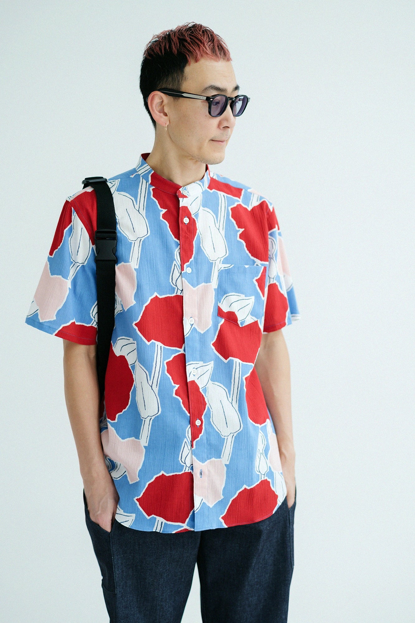 Chizimi Cotton 20/20 Stand Color Short Sleeve Shirt / Lustrous