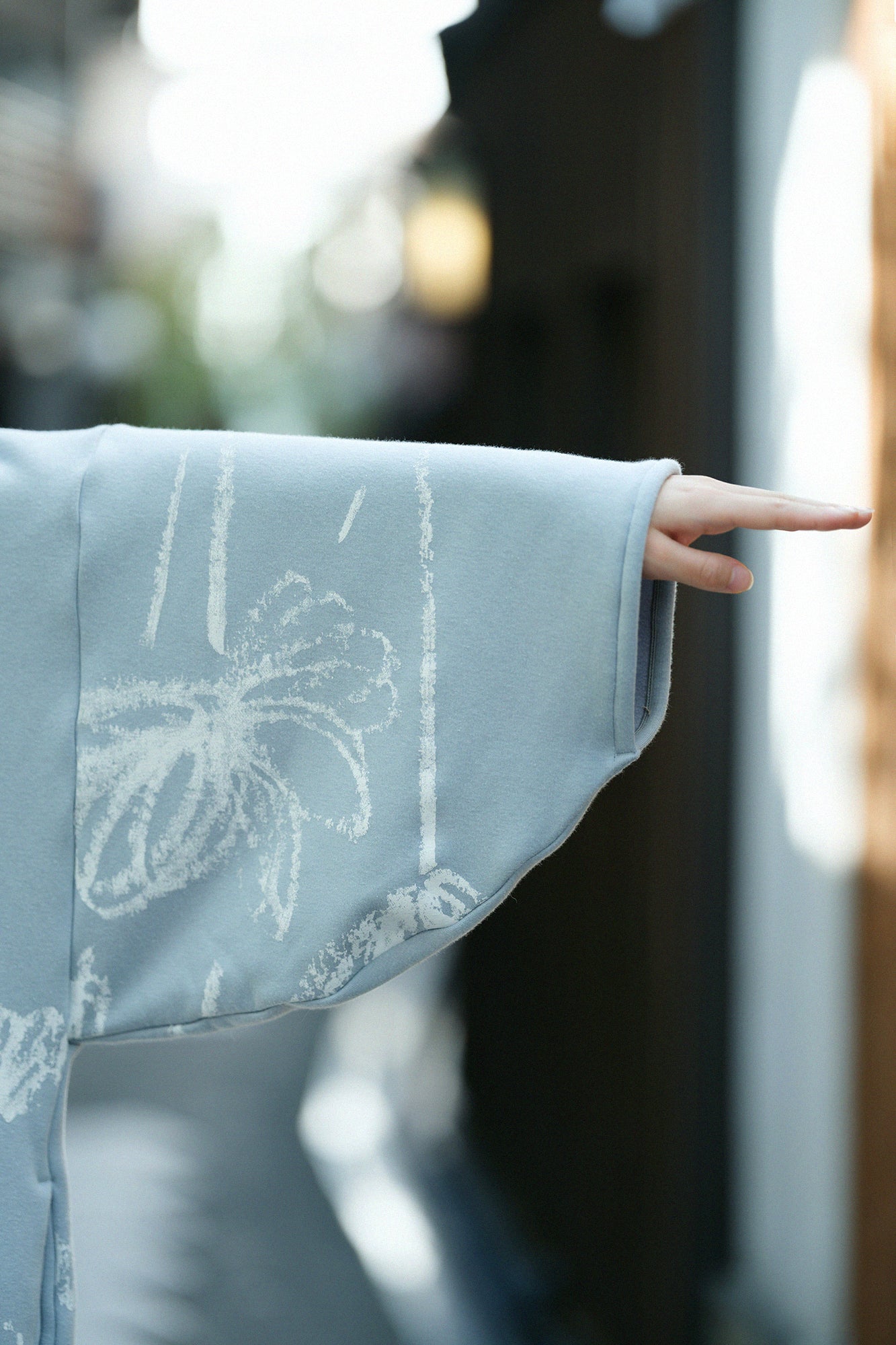 裏仿毛 針織 高領圓弧袖長方形洋裝／柔和 淡灰色