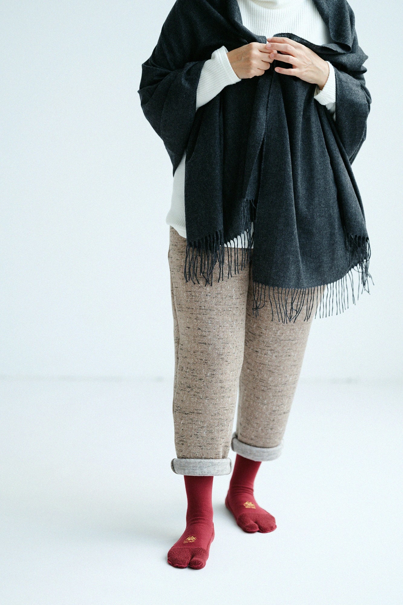 毛巾質地足袋襪（普通長度）／深紅色