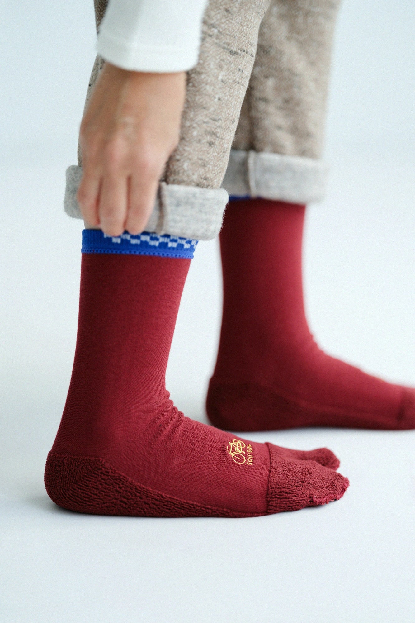 毛巾質地足袋襪（普通長度）／深紅色