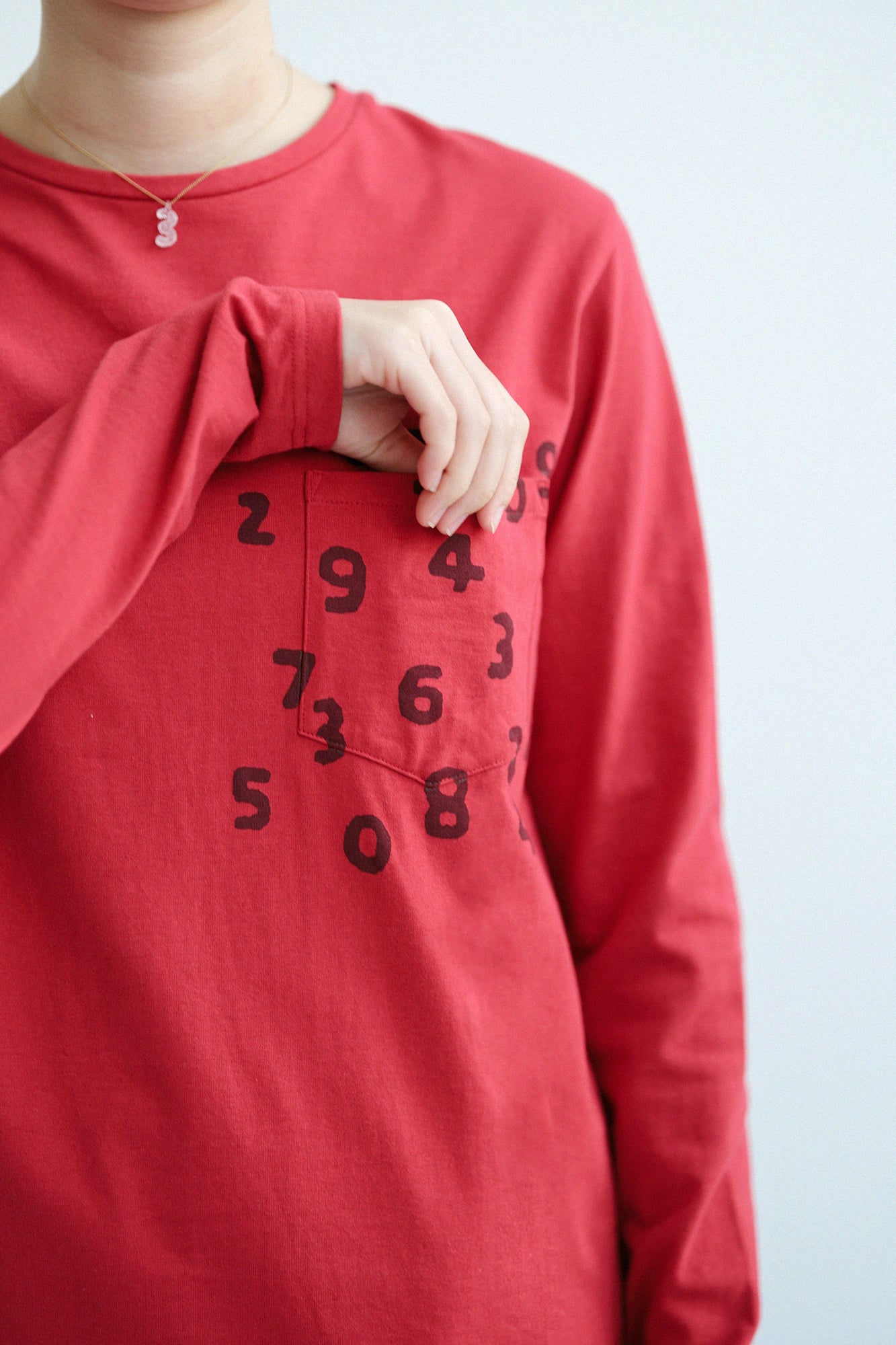 【3月17日頃発送予定】プレーティング天竺 長袖ポケットTシャツ／レッド