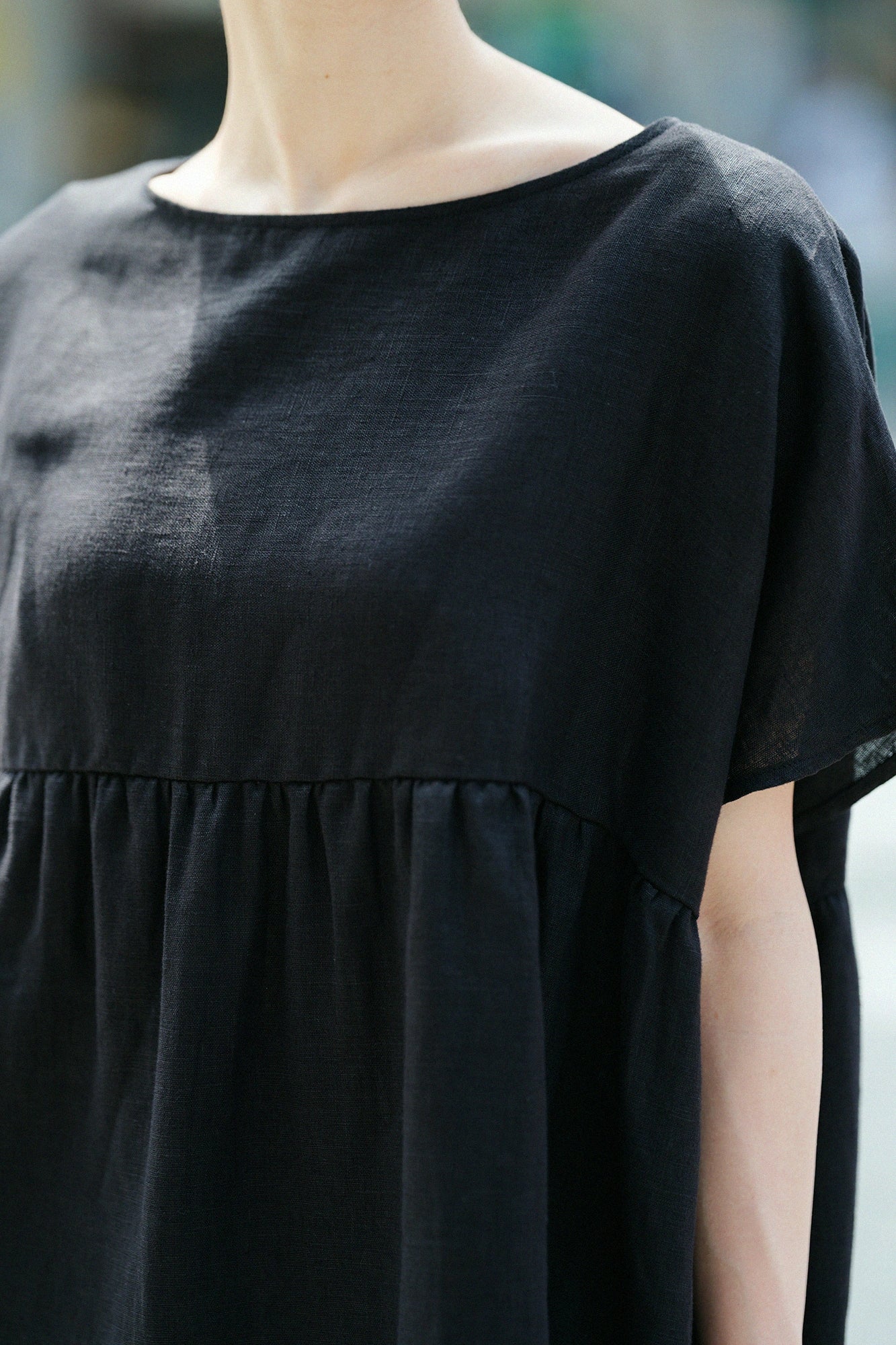 【Ships ard. 7/7】Linen Wrinkle Blouse／Black