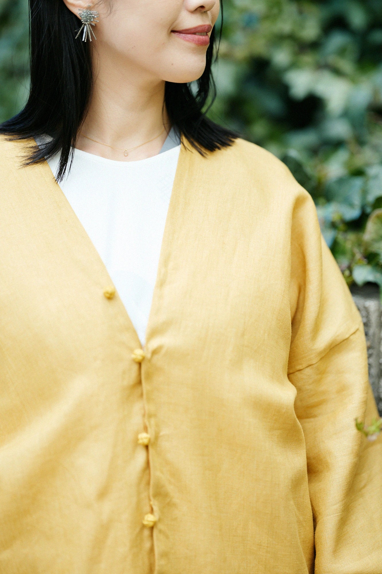 【Scheduled to ship around Mar 3】Linen Hatsuki Cardigan／Golden Yellow 