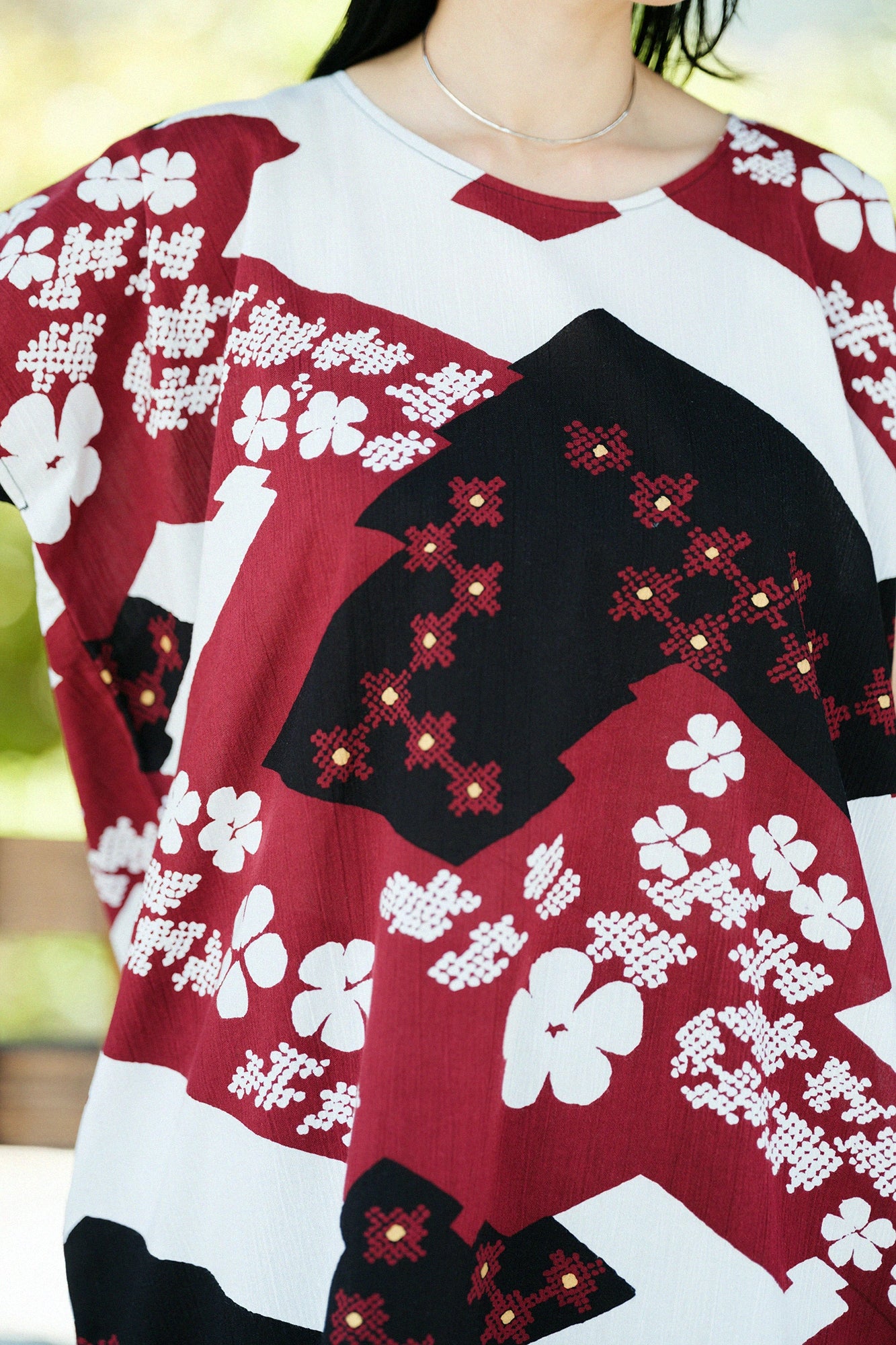 【Ships ard. 6/23】Chizimi Cotton 20/20 Rectangular Dress / Small Flowers, Clouds and Linked Diamond Pattern - Recreation