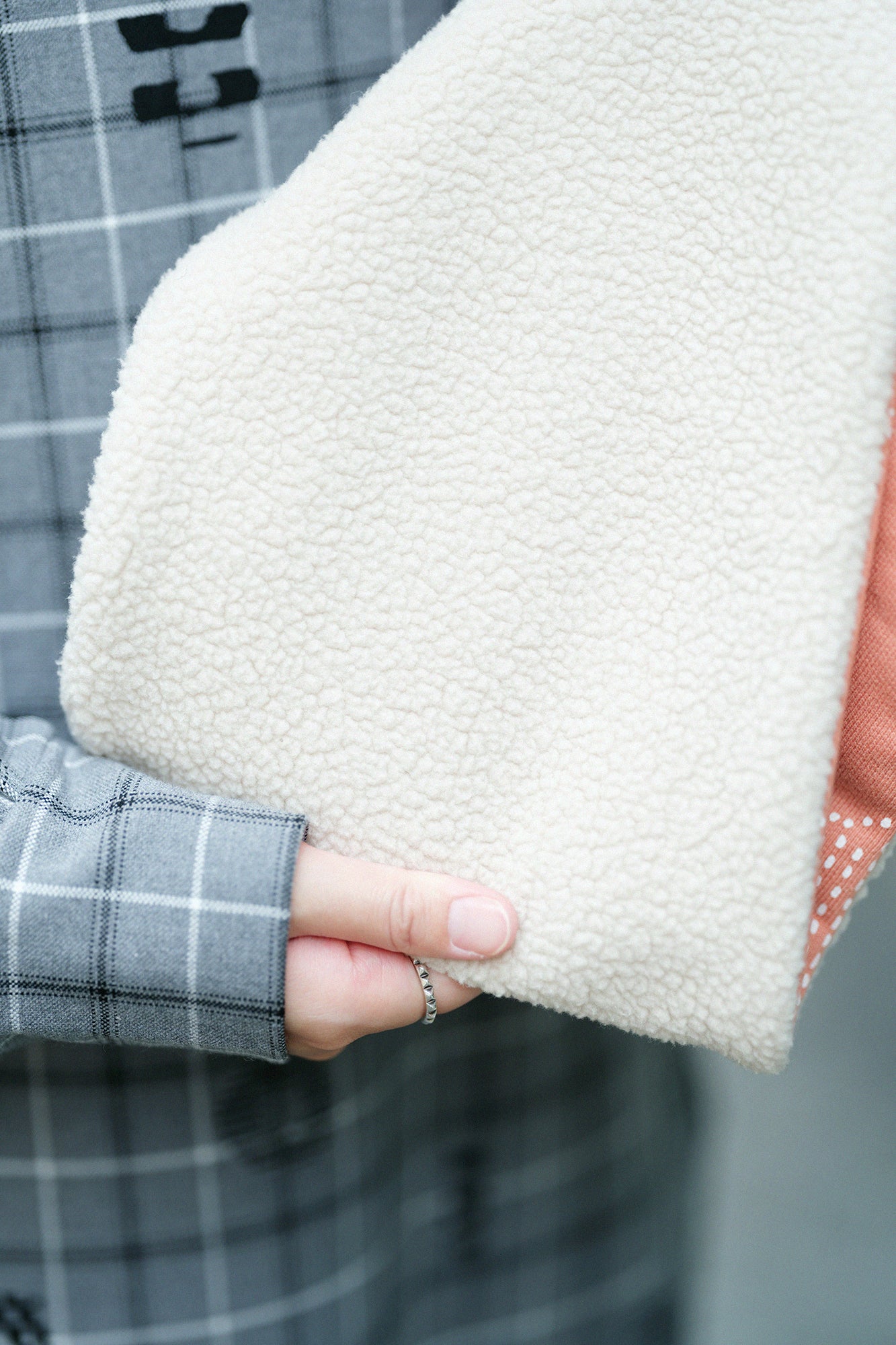 雙面用 BIKE短圍巾／青花 鮭魚粉