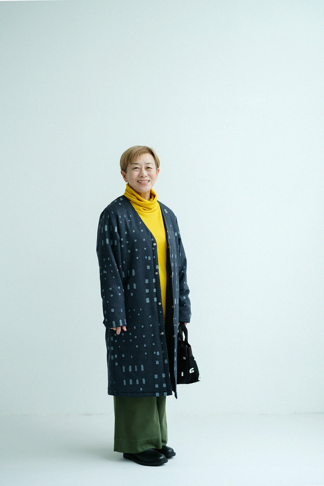 【預購】平針織 可洗羊毛 造型高領L/S長版上衣／黄色（※預計於12月9日左右發貨）