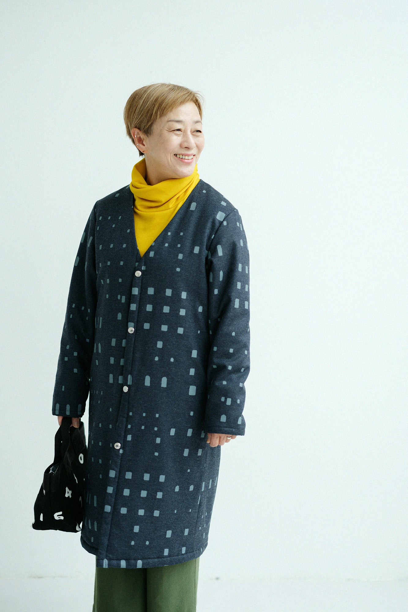 【Pre-order】Stretch Flannel Collarless Padded Coat／Windows Dark Navy（※Scheduled to be shipped around Dec 9）
