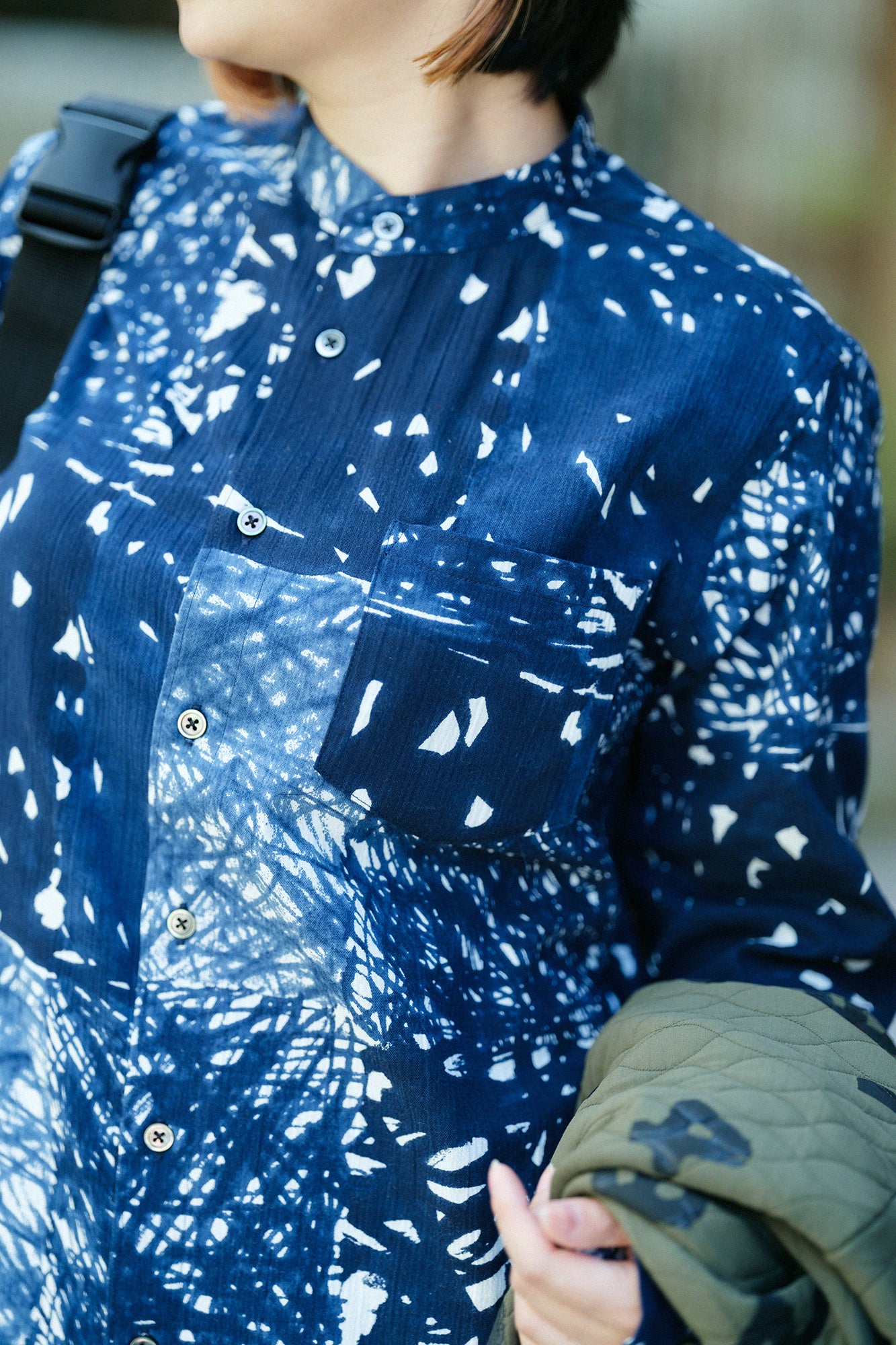 高島縮棉 20/20 立領長袖襯衫／隨性編織