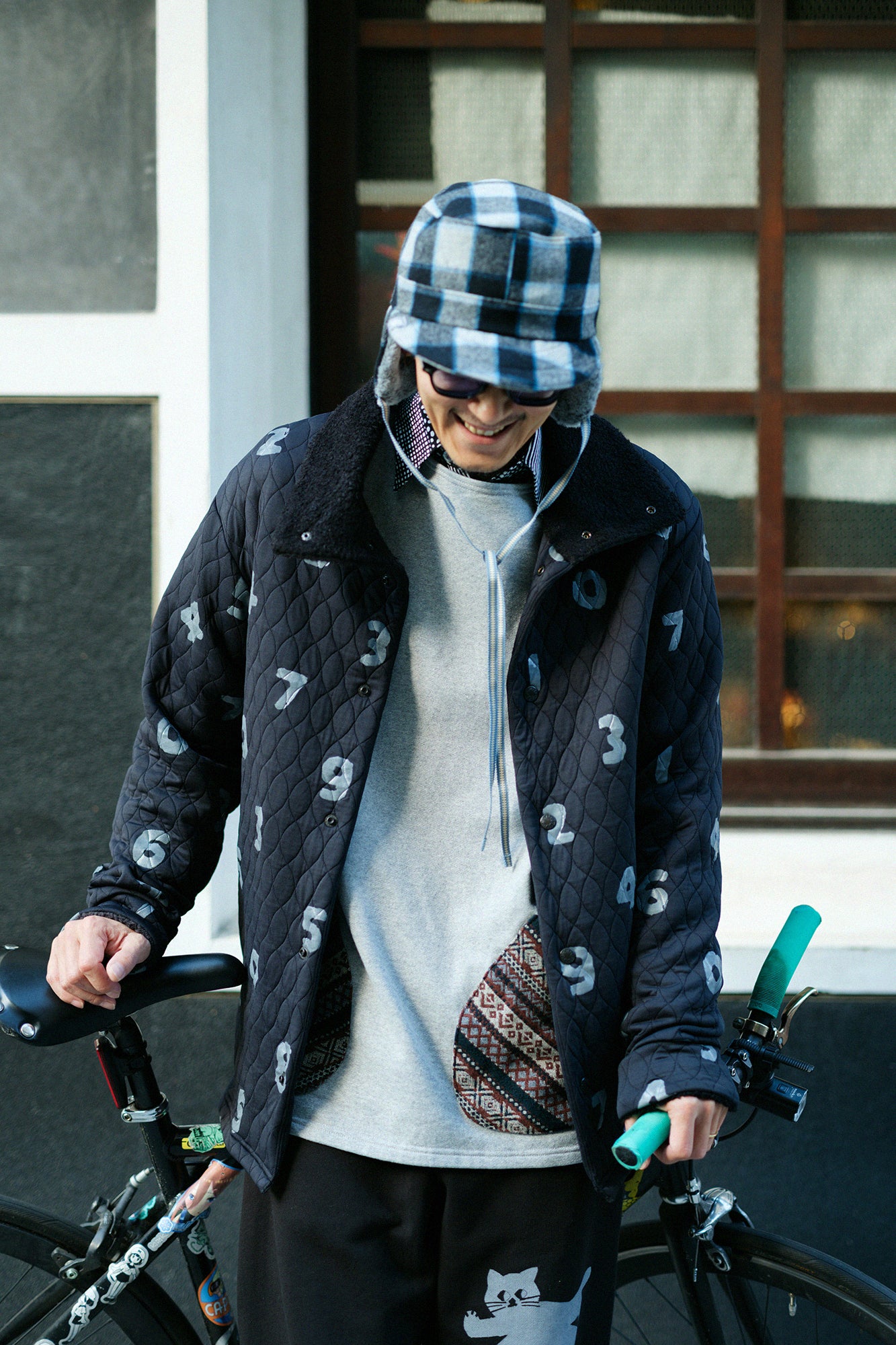 Fleece Boat Neck Sweat Shirt／Heather Grey×Brown JQ