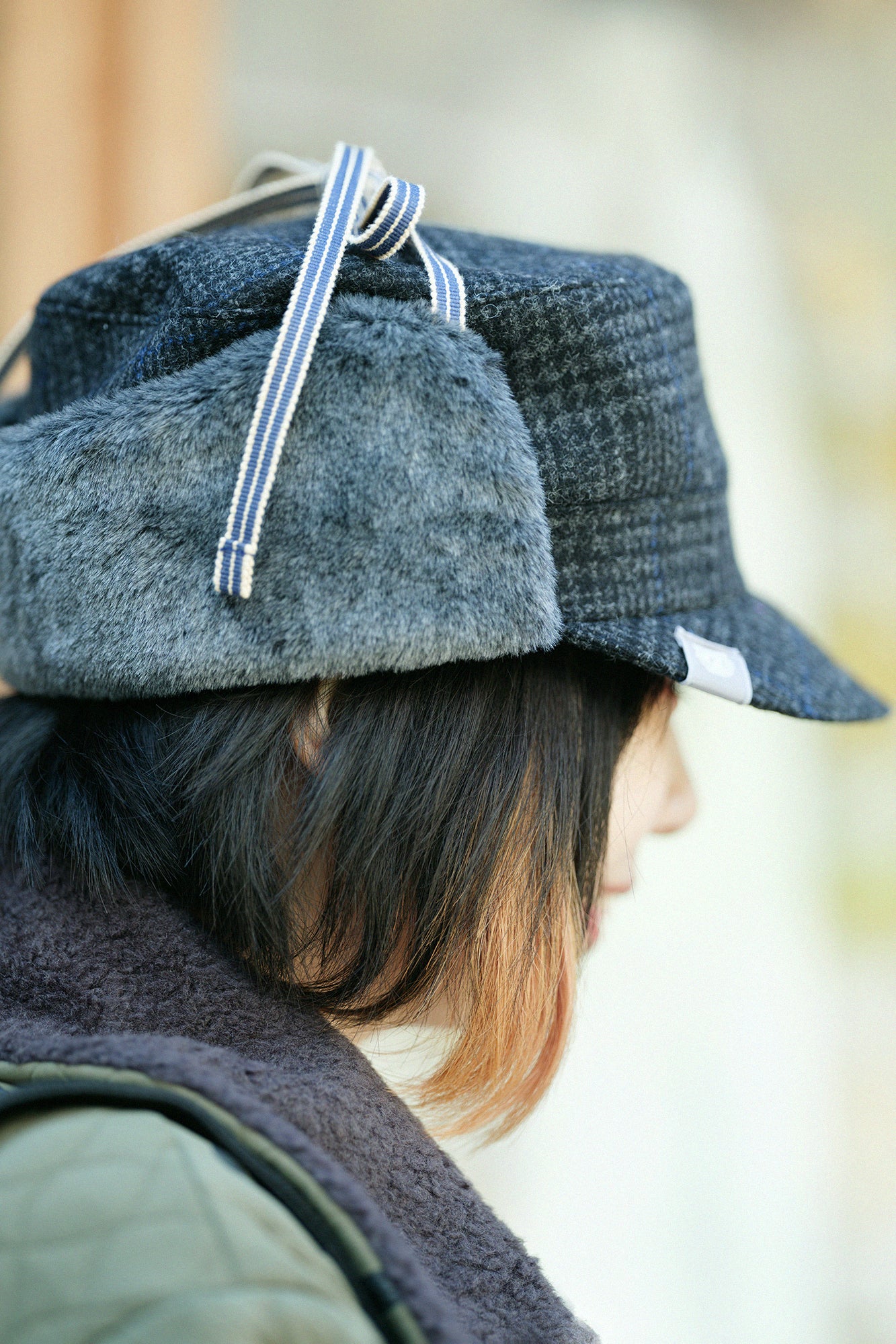 Bishu Tweed Boa BIKE CAP／Glen Check×SO-SU-U