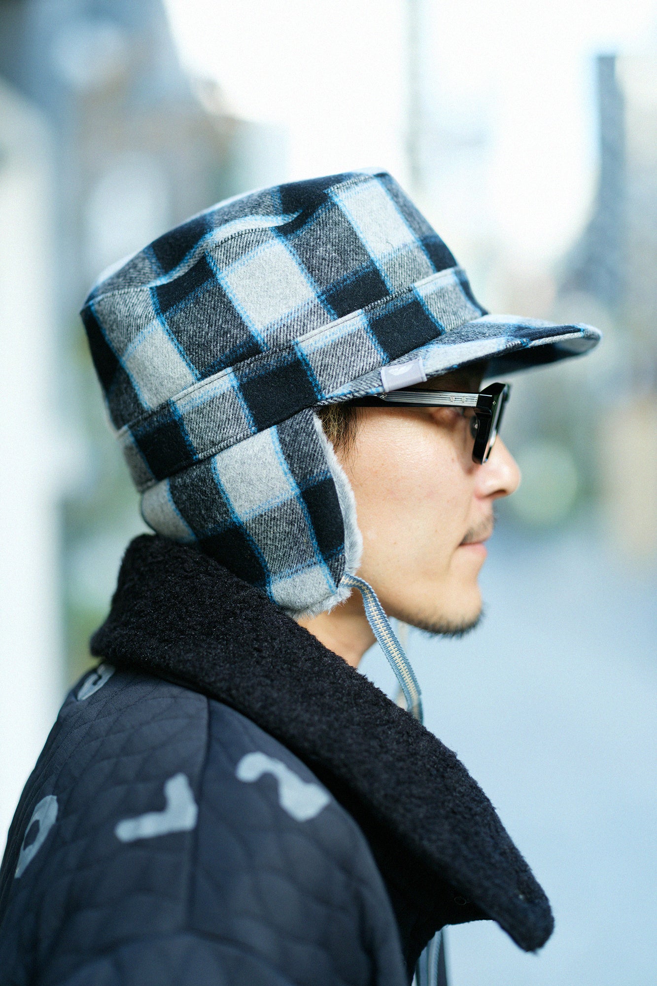 Wool Check Boa BIKE CAP／Blue Black×SO-SU-U