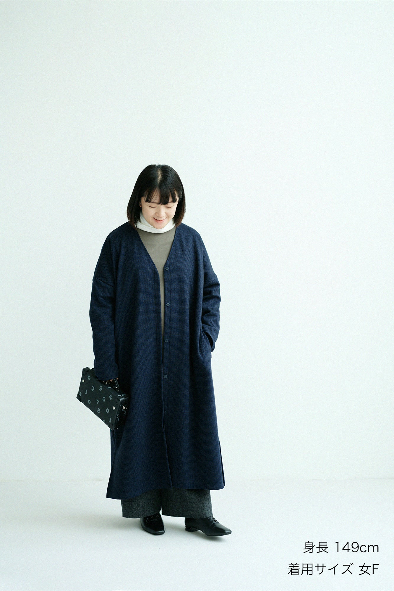 【預購】C/W千鳥格紋織 V領輕型外套／深藍色（※預計於12月9日左右發貨）