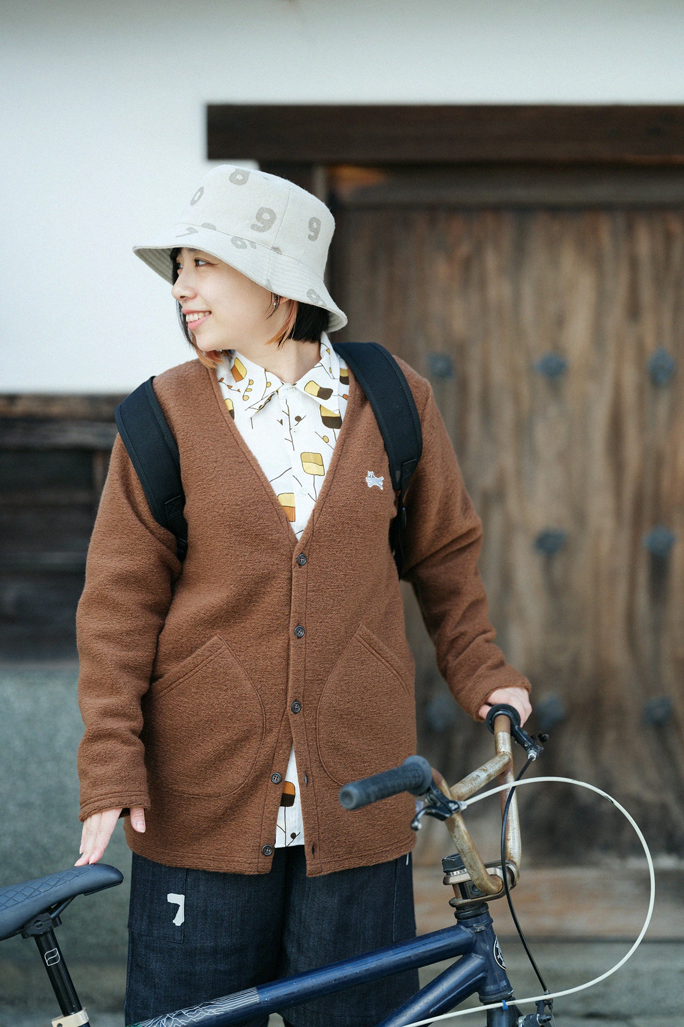 義大利毛絨針織 V領L/S外套／棕色