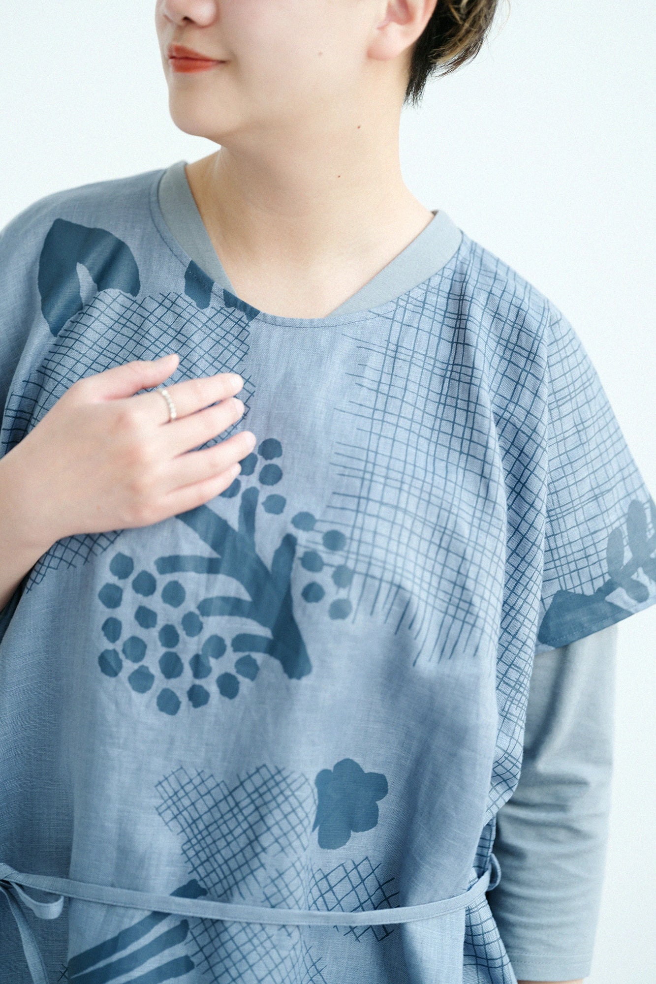 【Scheduled to ship around Mar 3】Linen Rectangular Dress／Random Thoughts and Blank  Greyish Blue