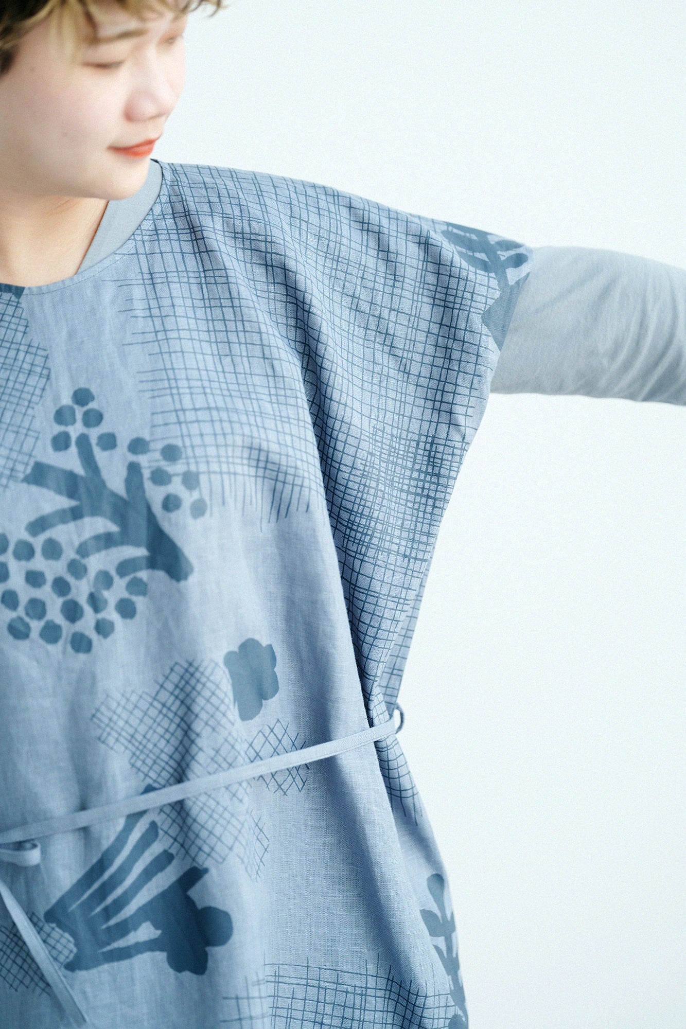 【Scheduled to ship around Mar 3】Linen Rectangular Dress／Random Thoughts and Blank  Greyish Blue