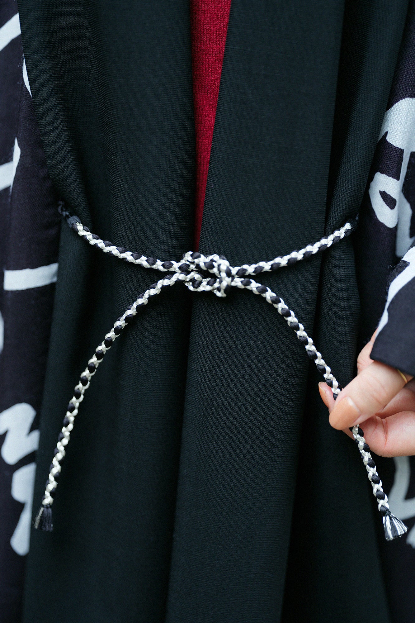 梳毛×毛斯綸 宮中袖 雙面用／黑色×文