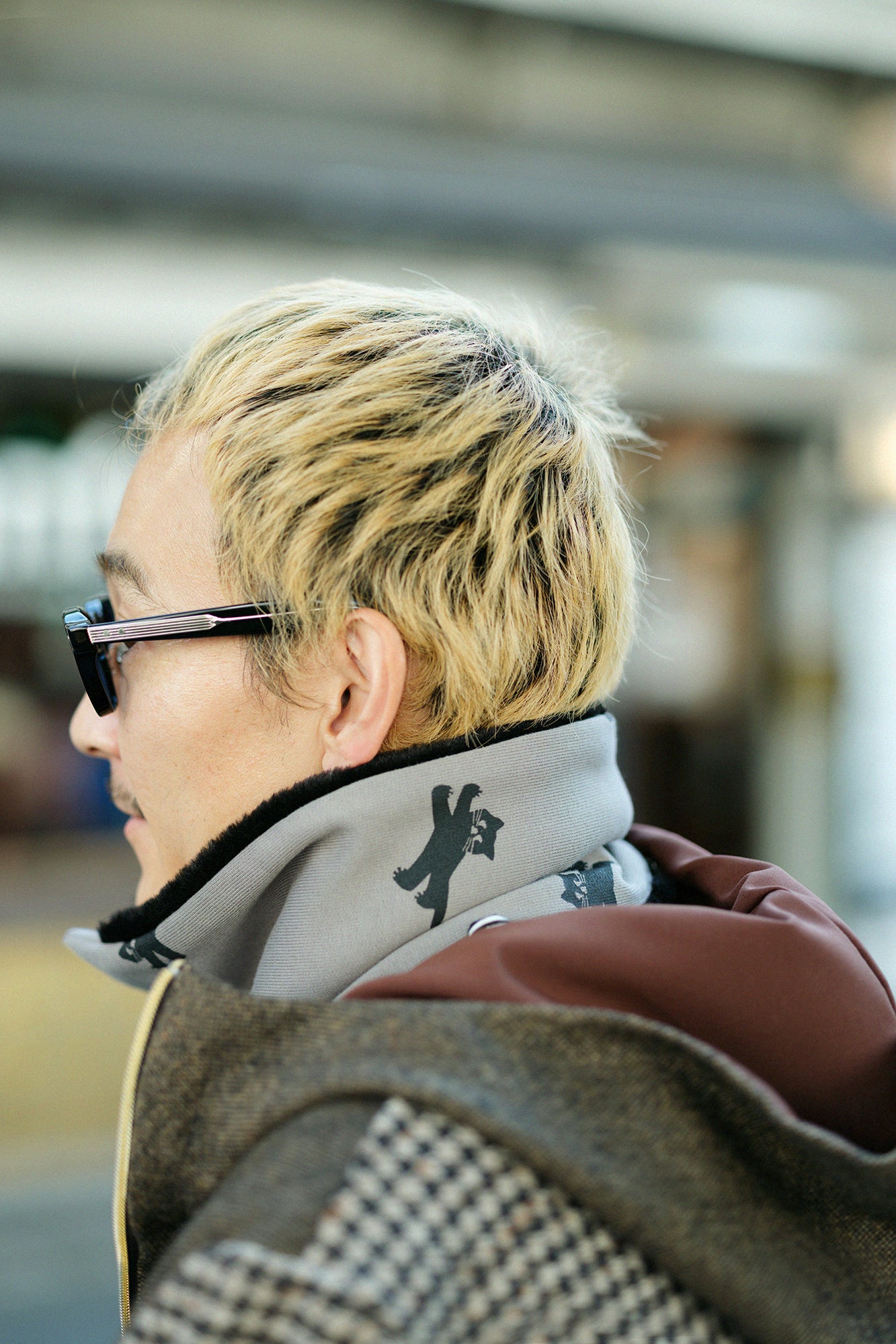 雙面用 BIKE短圍巾／貓 賽跑 灰色