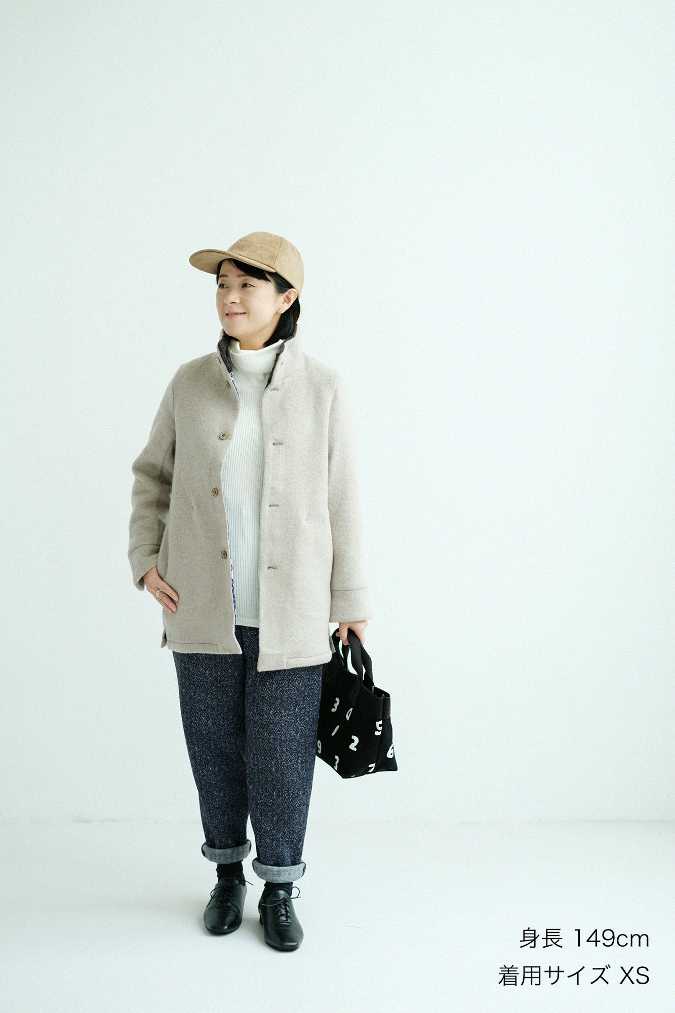 【預購】A.S 雙面羊毛 立領短外套／沙色×網代紋和SO-SU-U十數 昆（※預計於12月9日左右發貨）