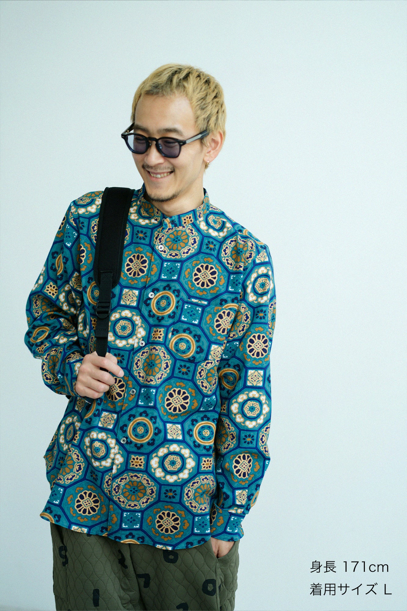 高島縮棉 20/20 立領長袖襯衫／華麗 碧玉色