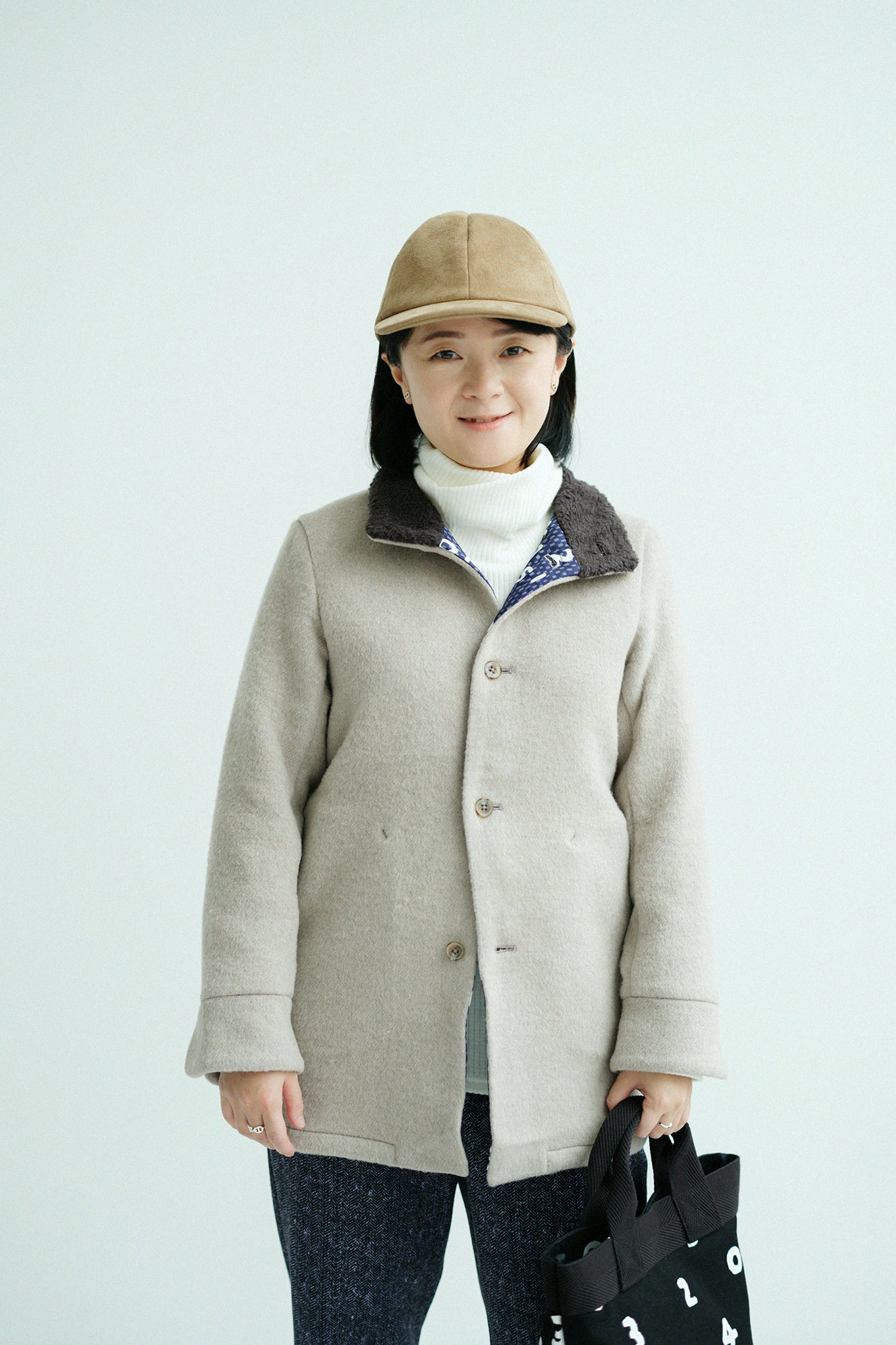 【預購】A.S 雙面羊毛 立領短外套／沙色×網代紋和SO-SU-U十數 昆（※預計於12月9日左右發貨）