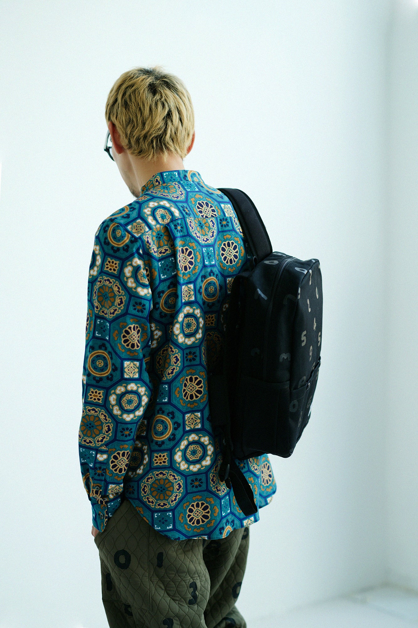 高島縮棉 20/20 立領長袖襯衫／華麗 碧玉色