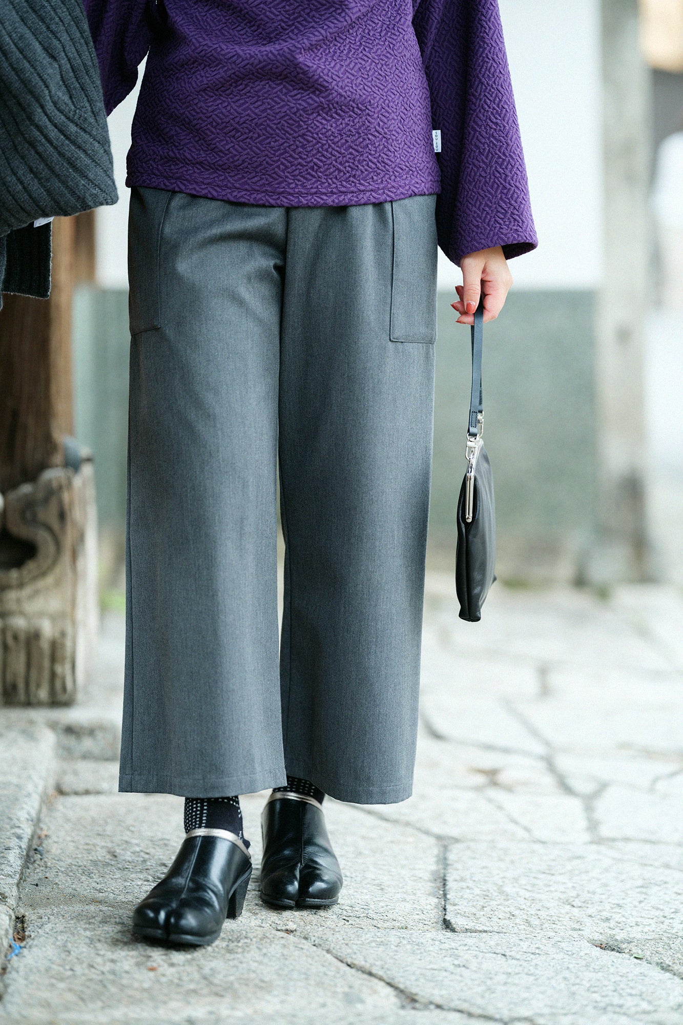 Cotton-wool Twill Weave Square Pockets Monpe Pants / Grey Ink