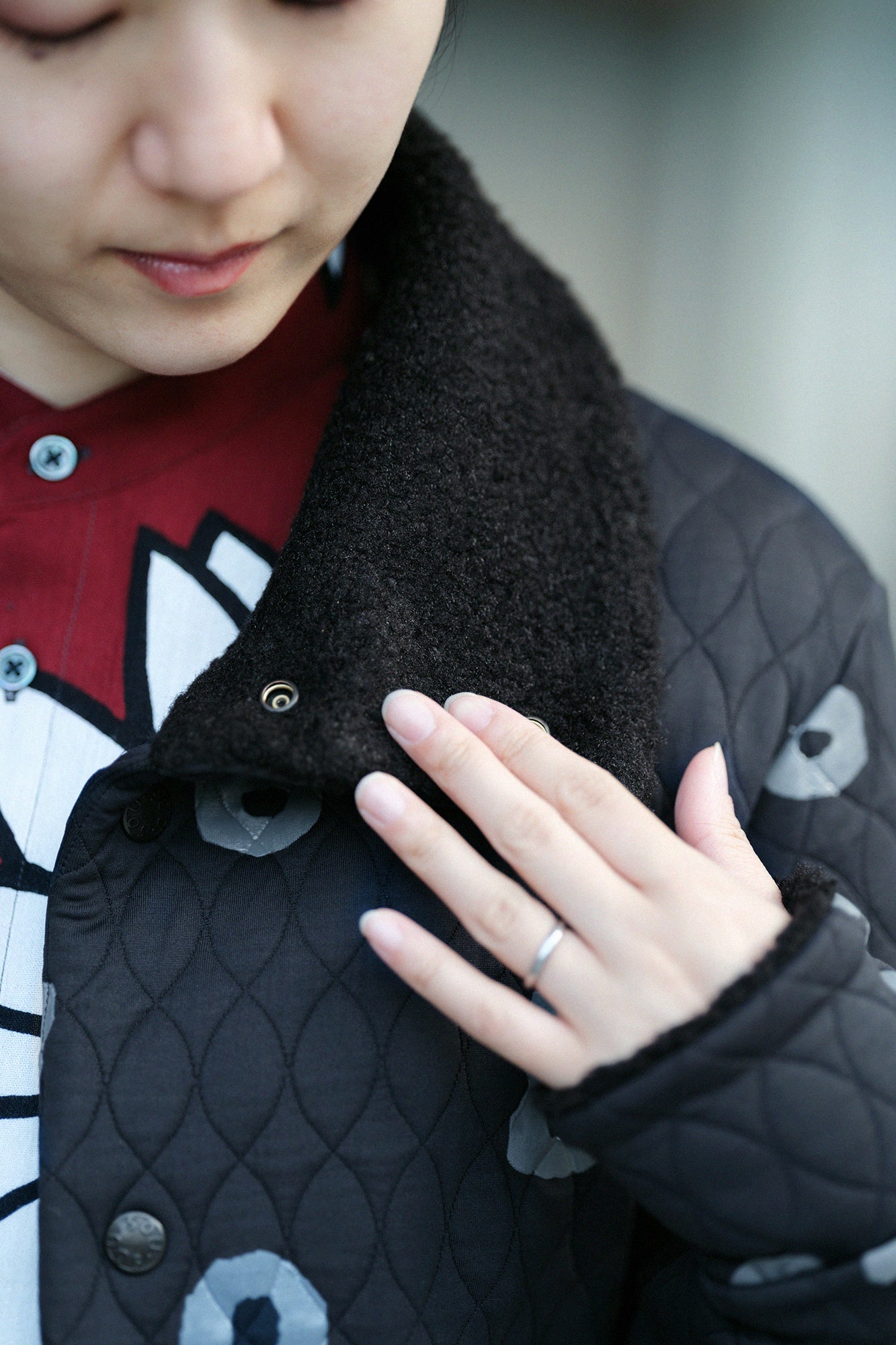 A.S Quilting Jacquard Neckwarm Cardigan／SO-SU-U Black 