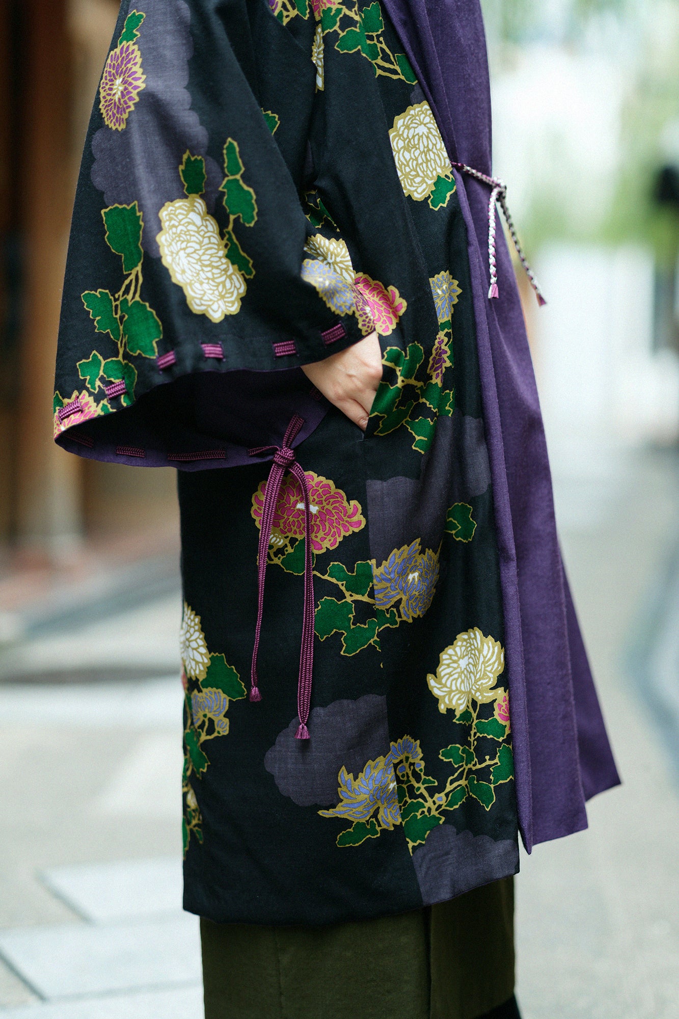 [Réservation] Pochettes Impériales en Mousseline Réversibles/Violet Foncé x Nuages et Chrysanthèmes (*Expédition prévue vers le 25 novembre)