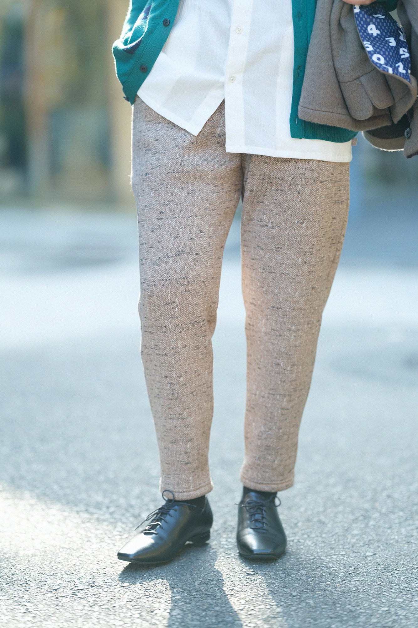 【Pre-order】Fleece Brushed Lining Herringbone Knit Easy Tapered Pants／Heather Beige（※Scheduled to be shipped around Dec 9）