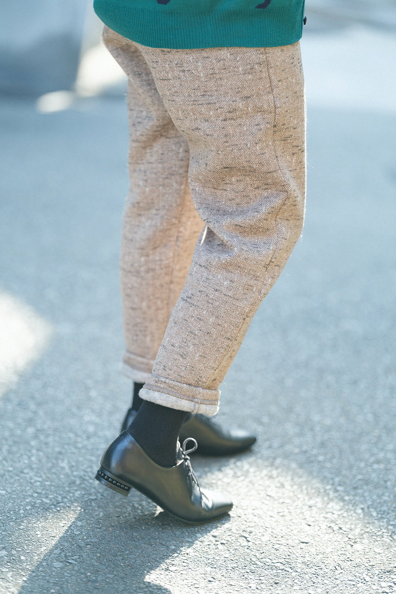 【Pre-order】Fleece Brushed Lining Herringbone Knit Easy Tapered Pants／Heather Beige（※Scheduled to be shipped around Dec 9）