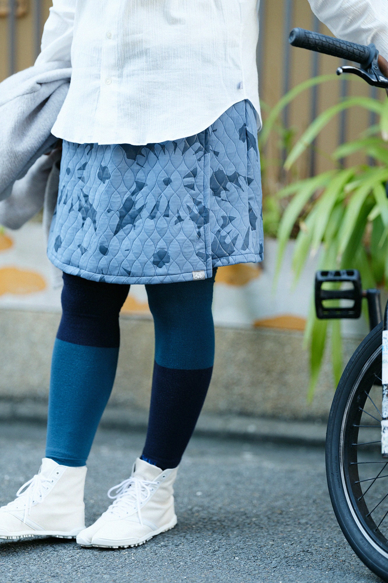 キルティングジャカール BIKEキュロット／おおらか サックスブルー