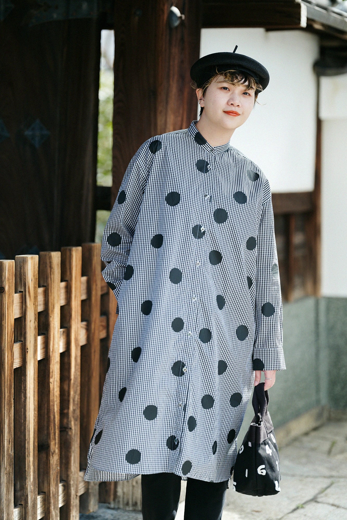 [Versand voraussichtlich um den 17. März] Superlanges Baumwoll-Grand-Hemdkleid R.H/Suigyoku Mara Schwarz kariert