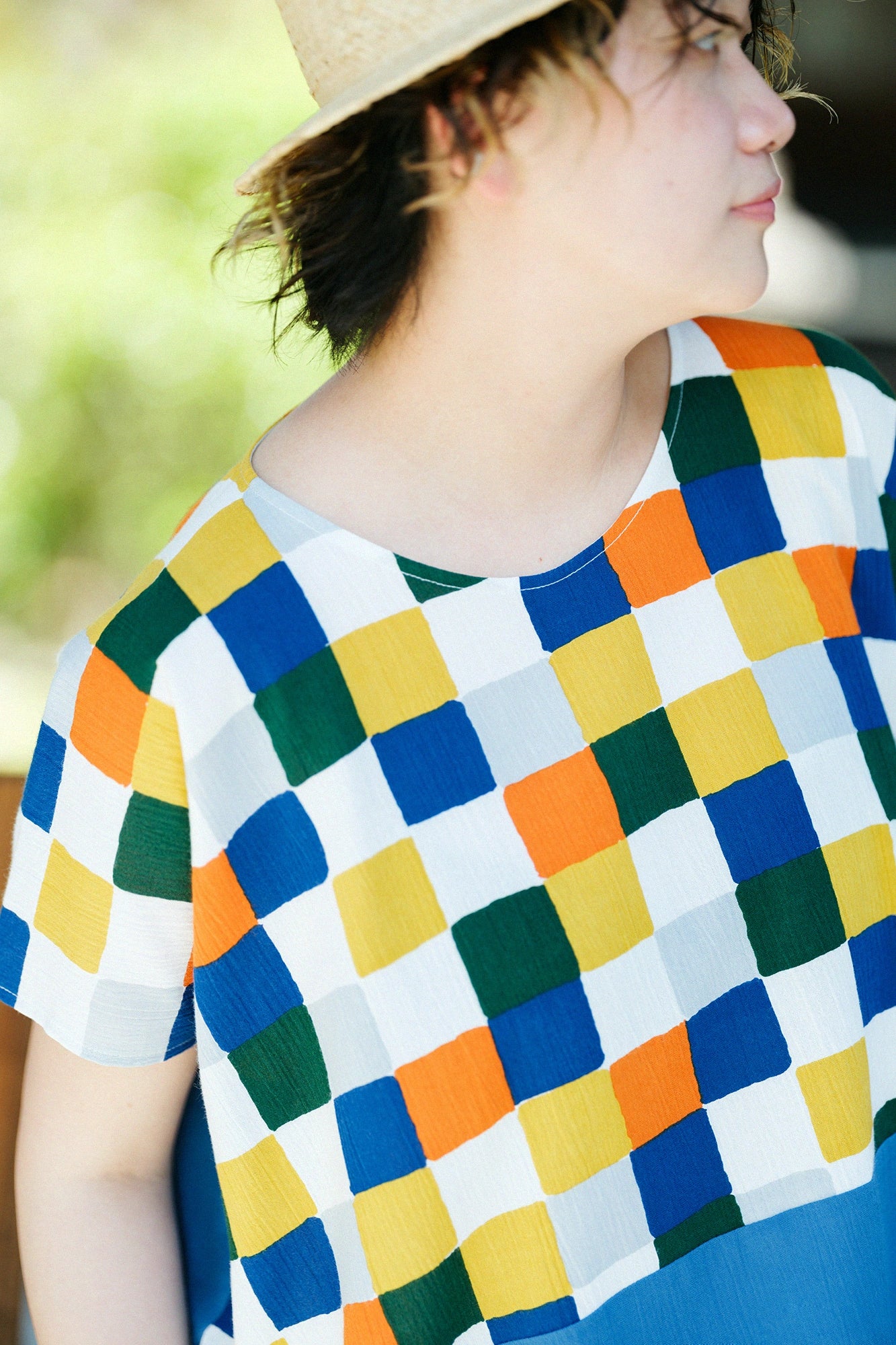 【Ships ard. 6/23】Chizimi Cotton 20/20 Square Top Bi-color Pattern on Shoulder / Daily Morning Tea Ceremony×Ash Blue
